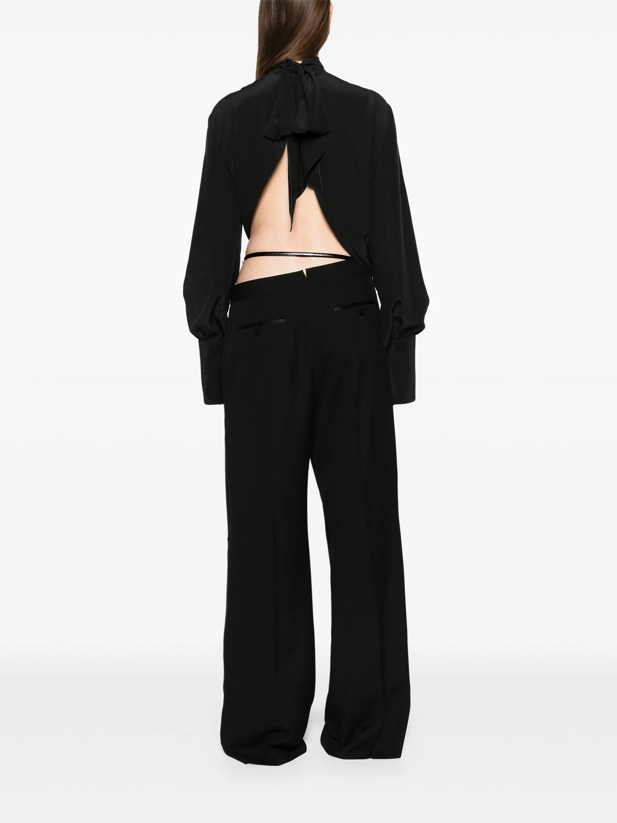 washed silk tuxedo jumpsuit with belt detail