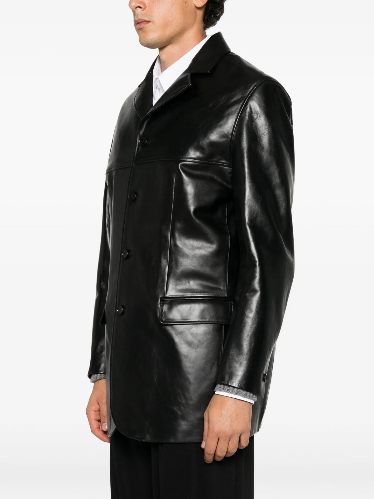 buttoned leather jacket