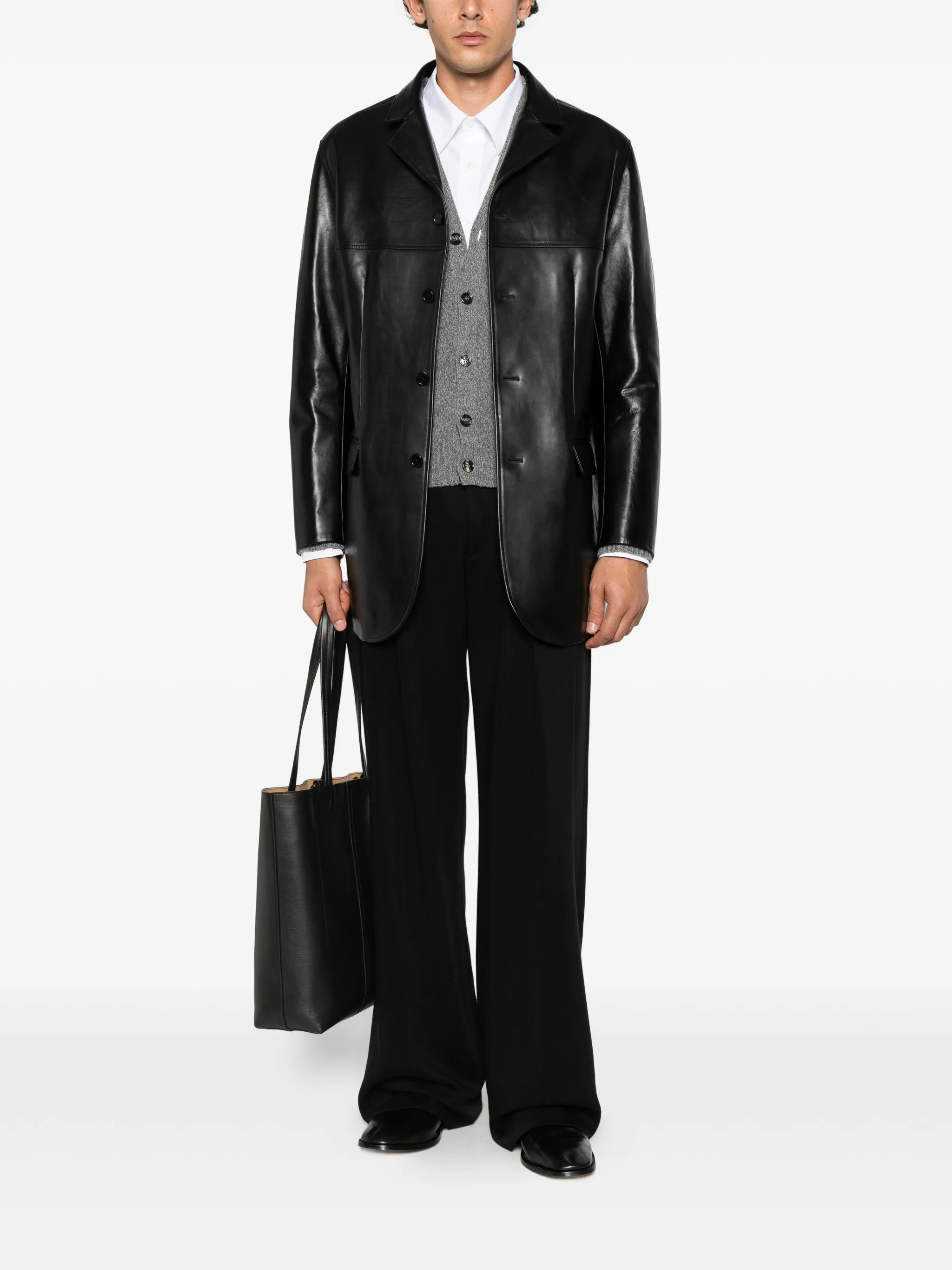 buttoned leather jacket