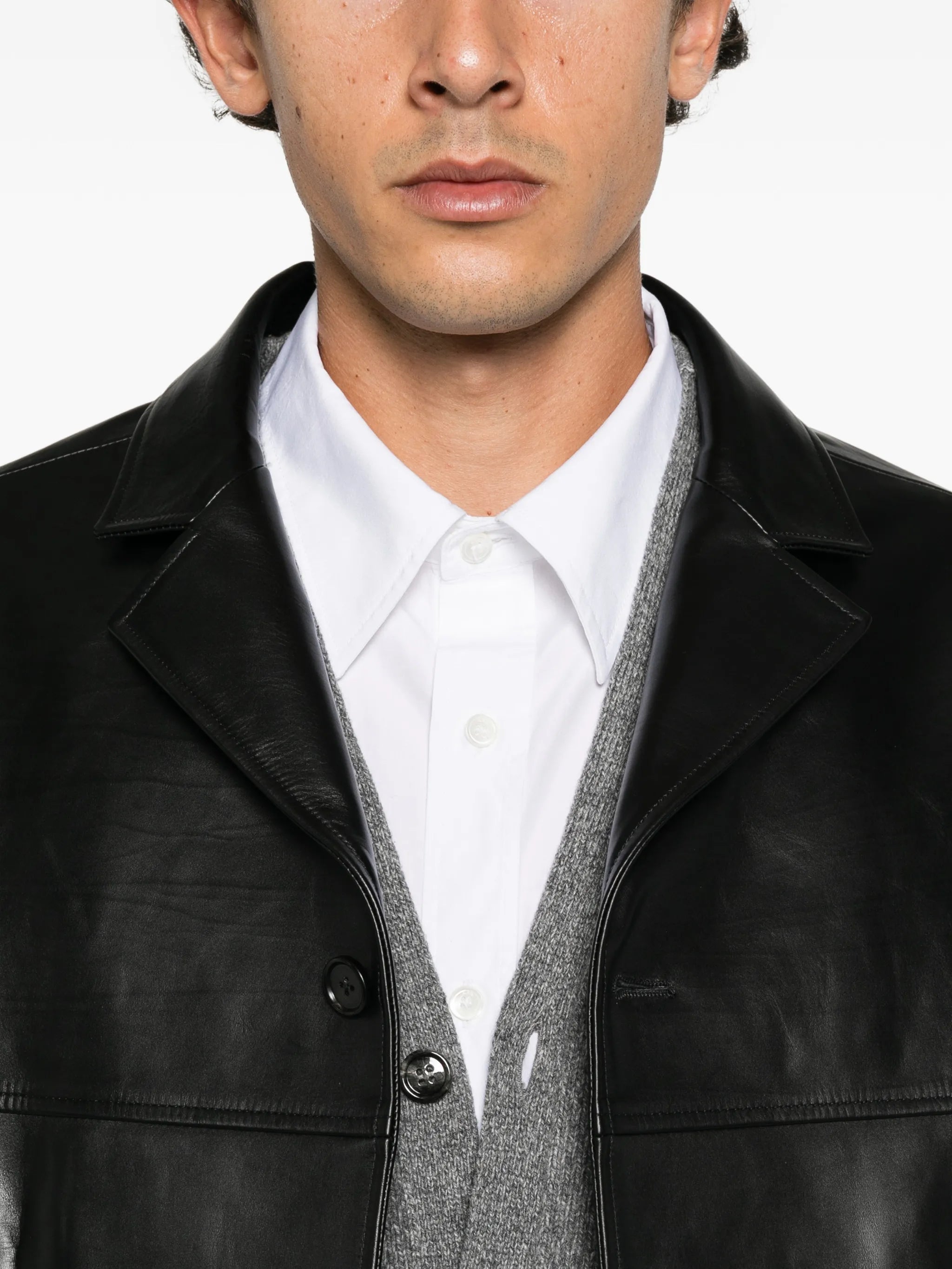 buttoned leather jacket