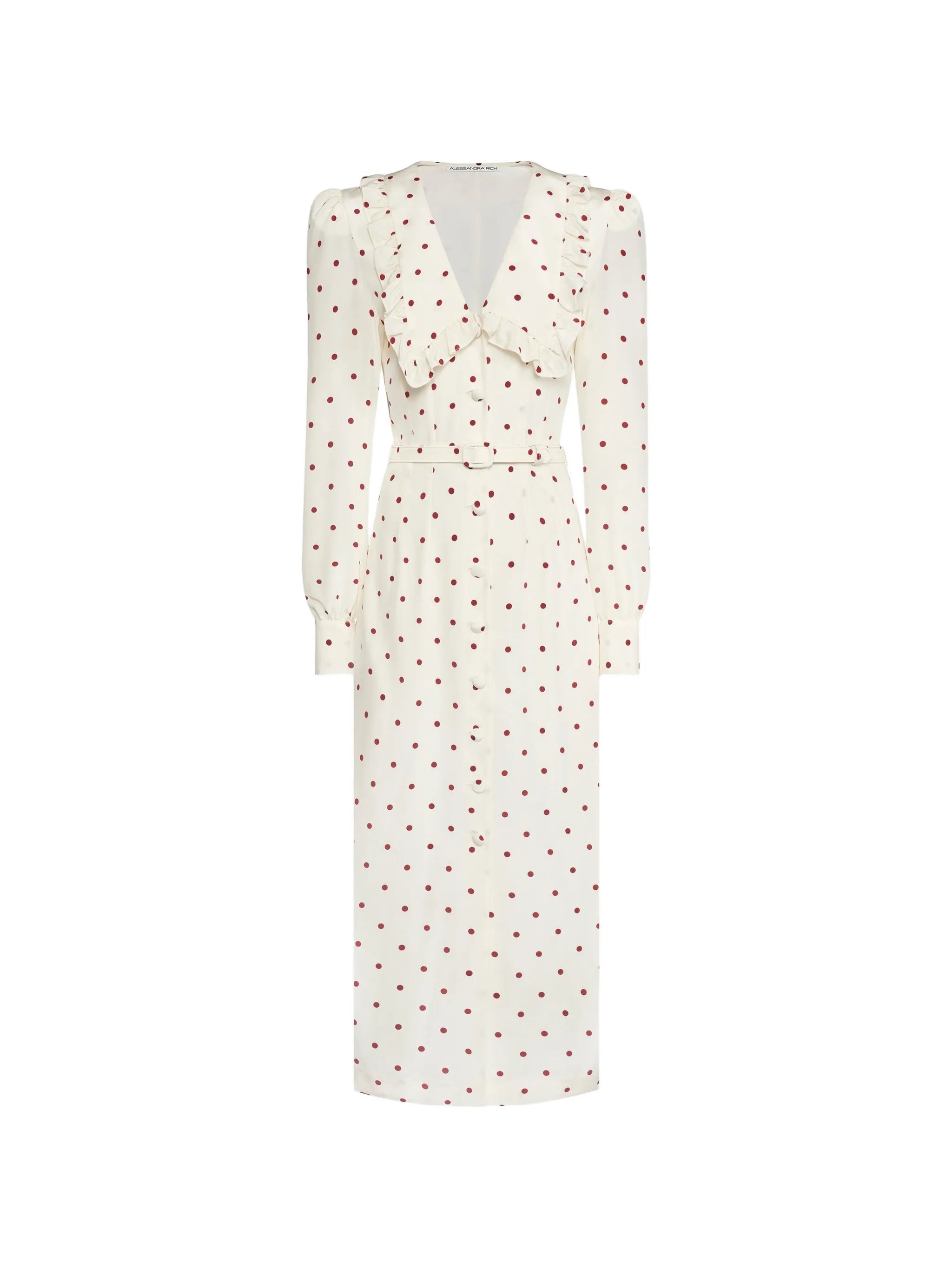 polka-dot ruffled midi dress