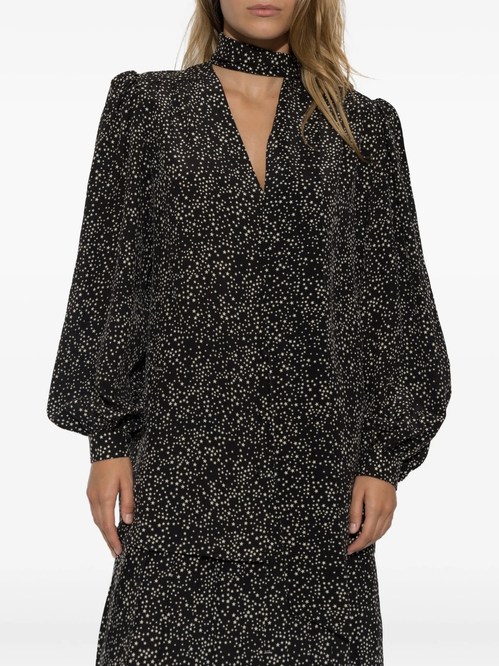 star-print silk shirt