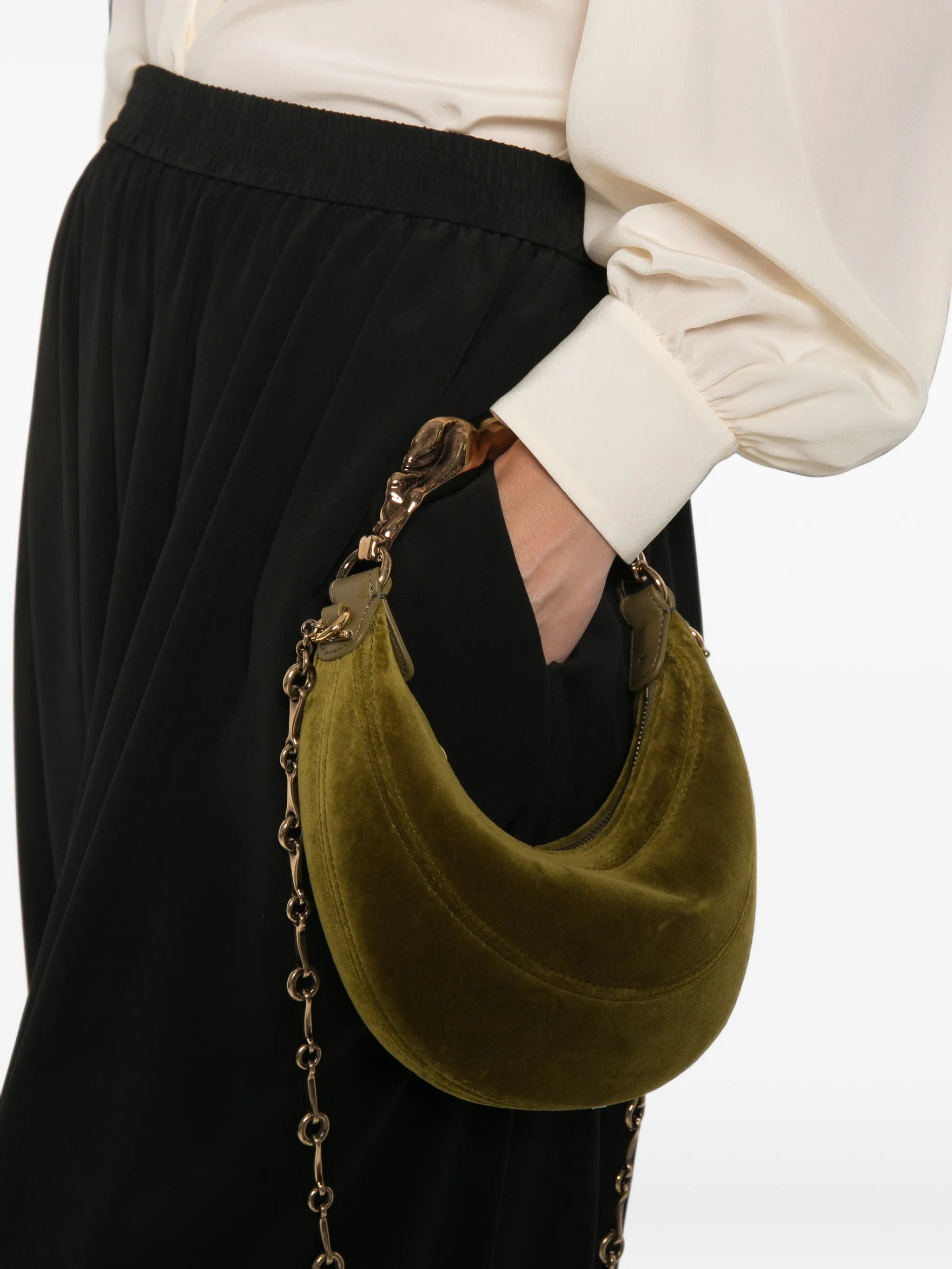 small horse-detail velvet shoulder bag