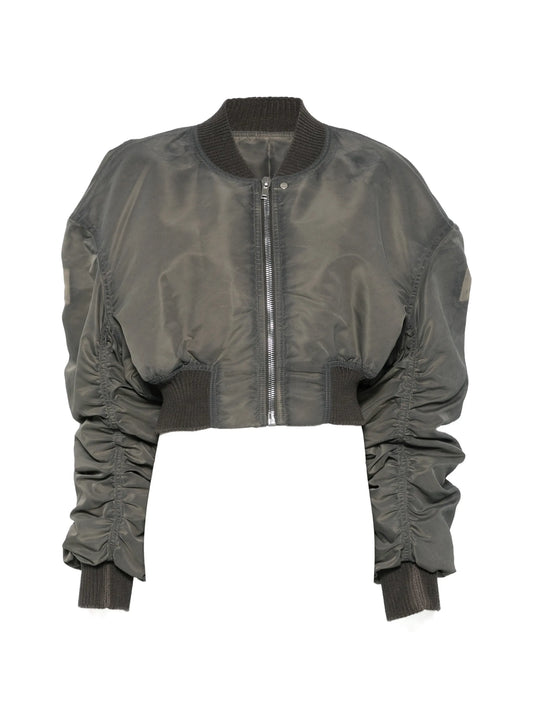 padded ruched-sleeve bomber jacket