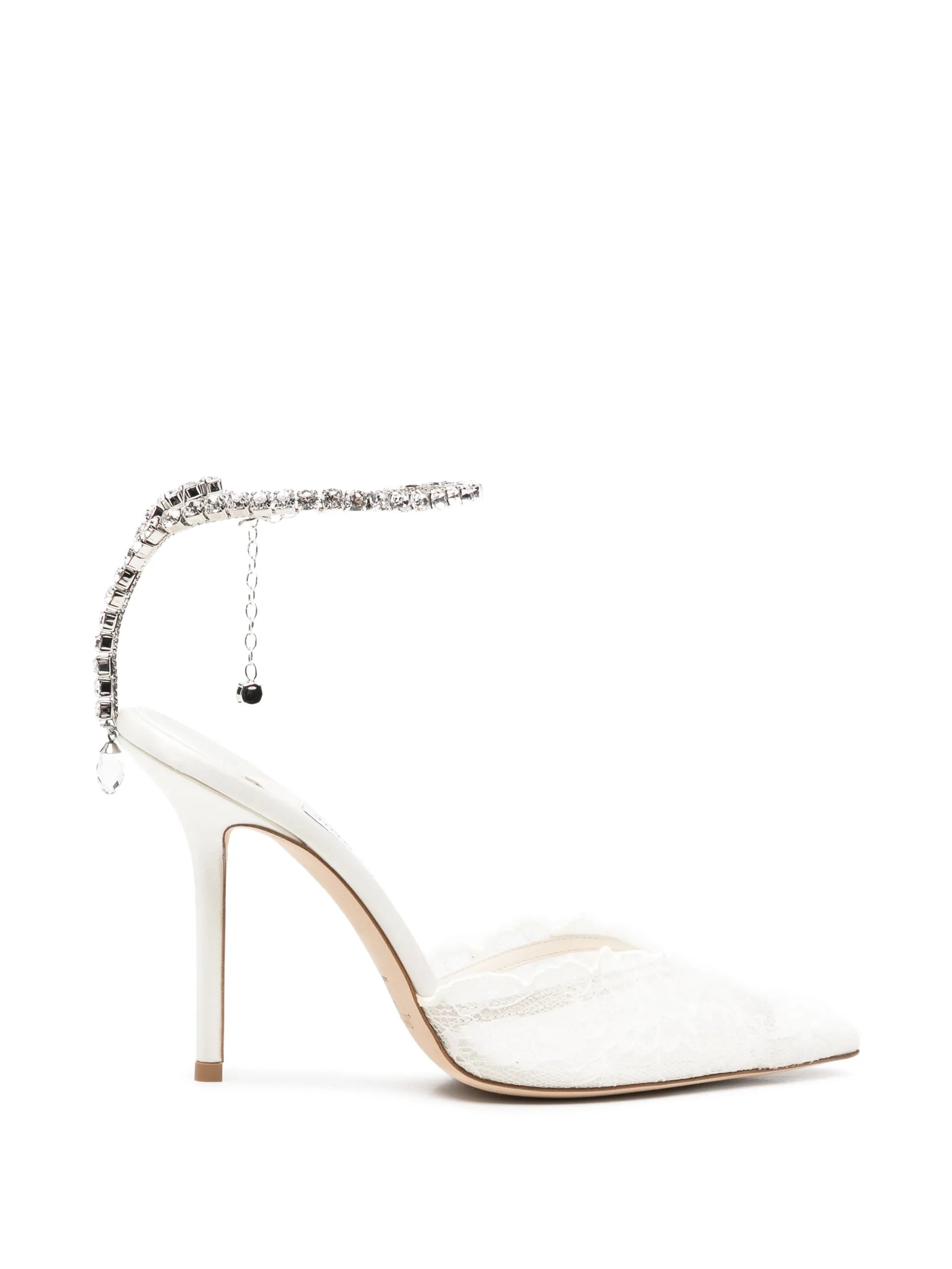 Saeda crystal-embellished lace pumps