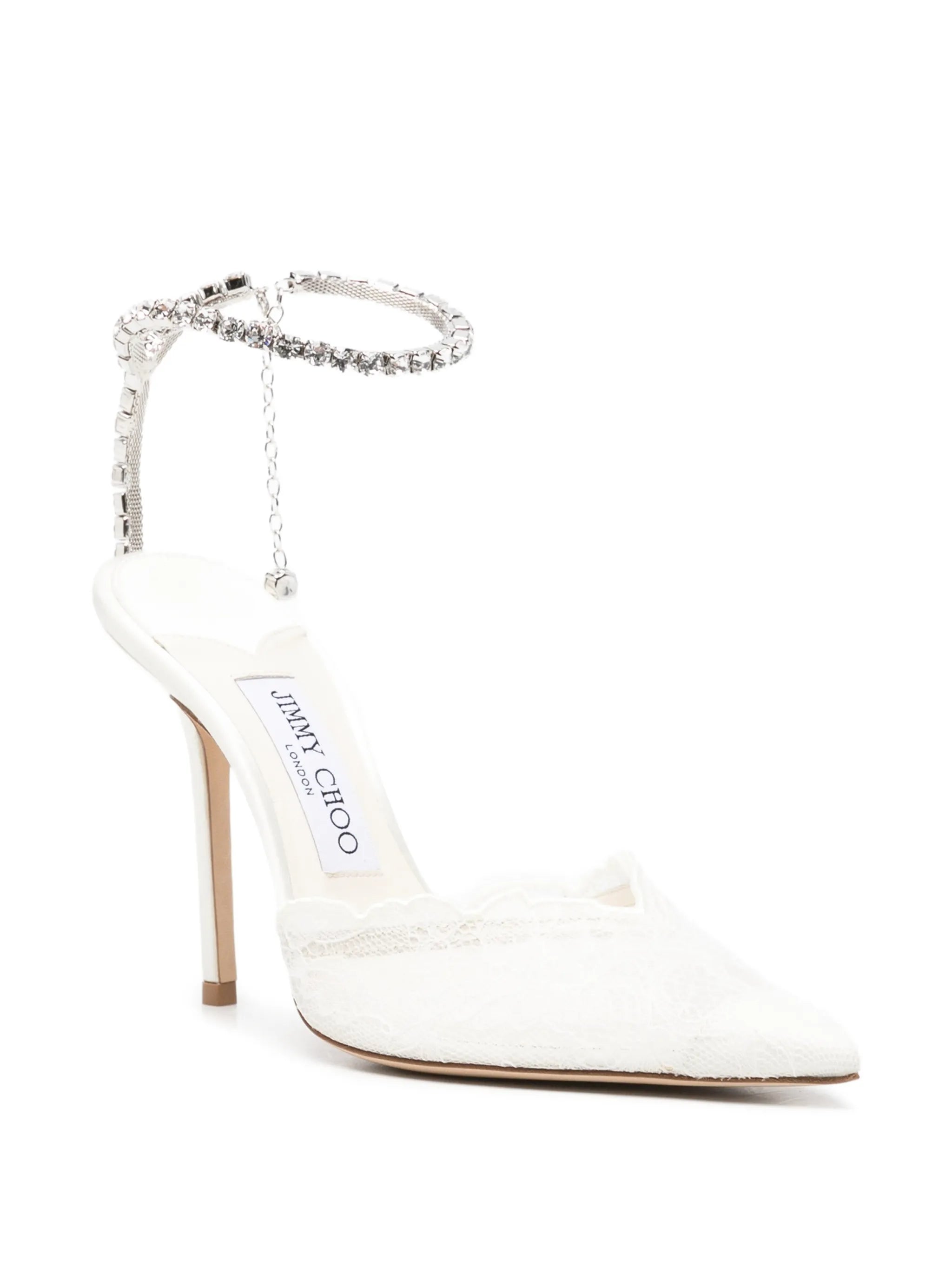 Saeda crystal-embellished lace pumps