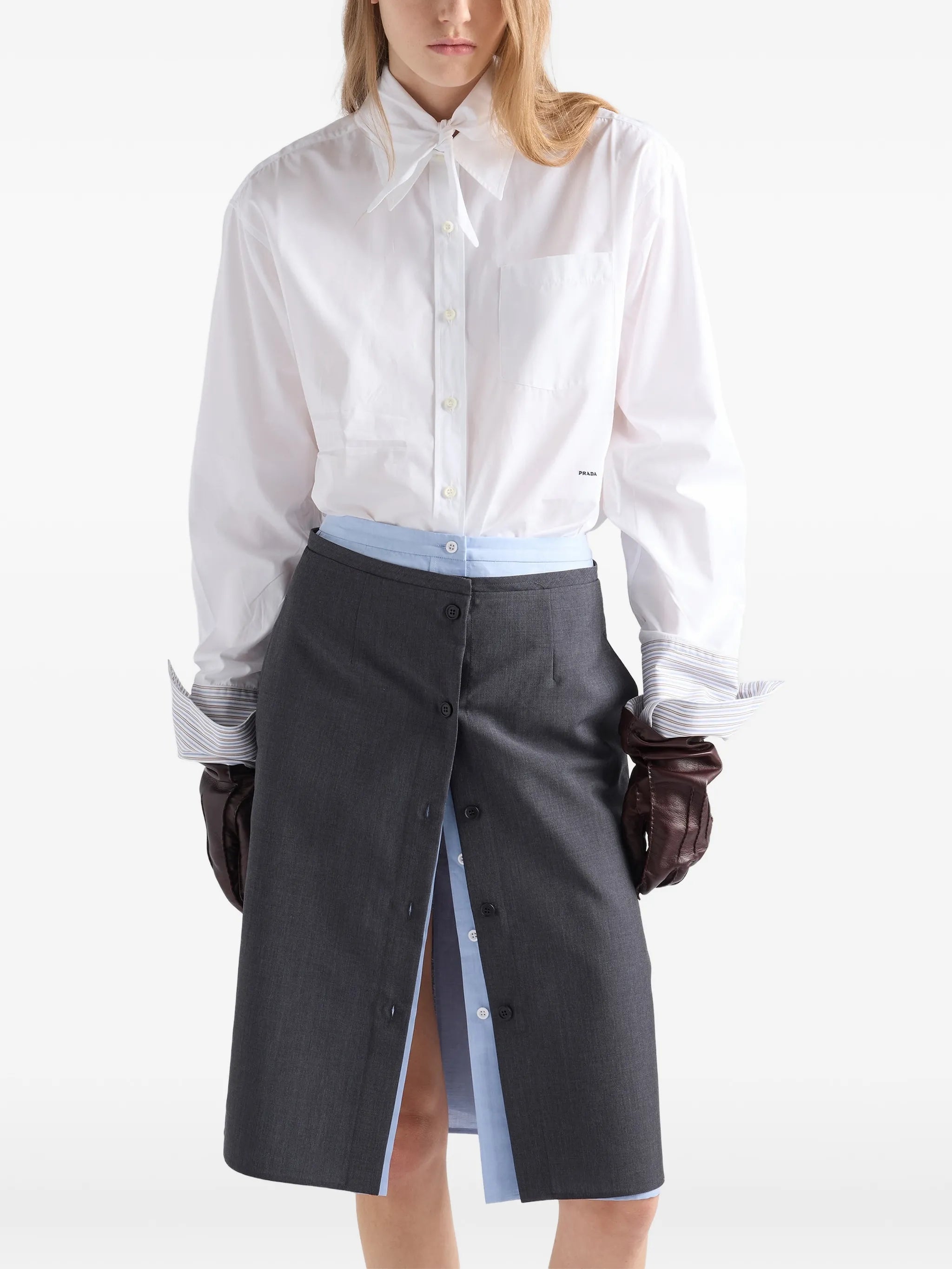 striped-cuff chest-pocket shirt