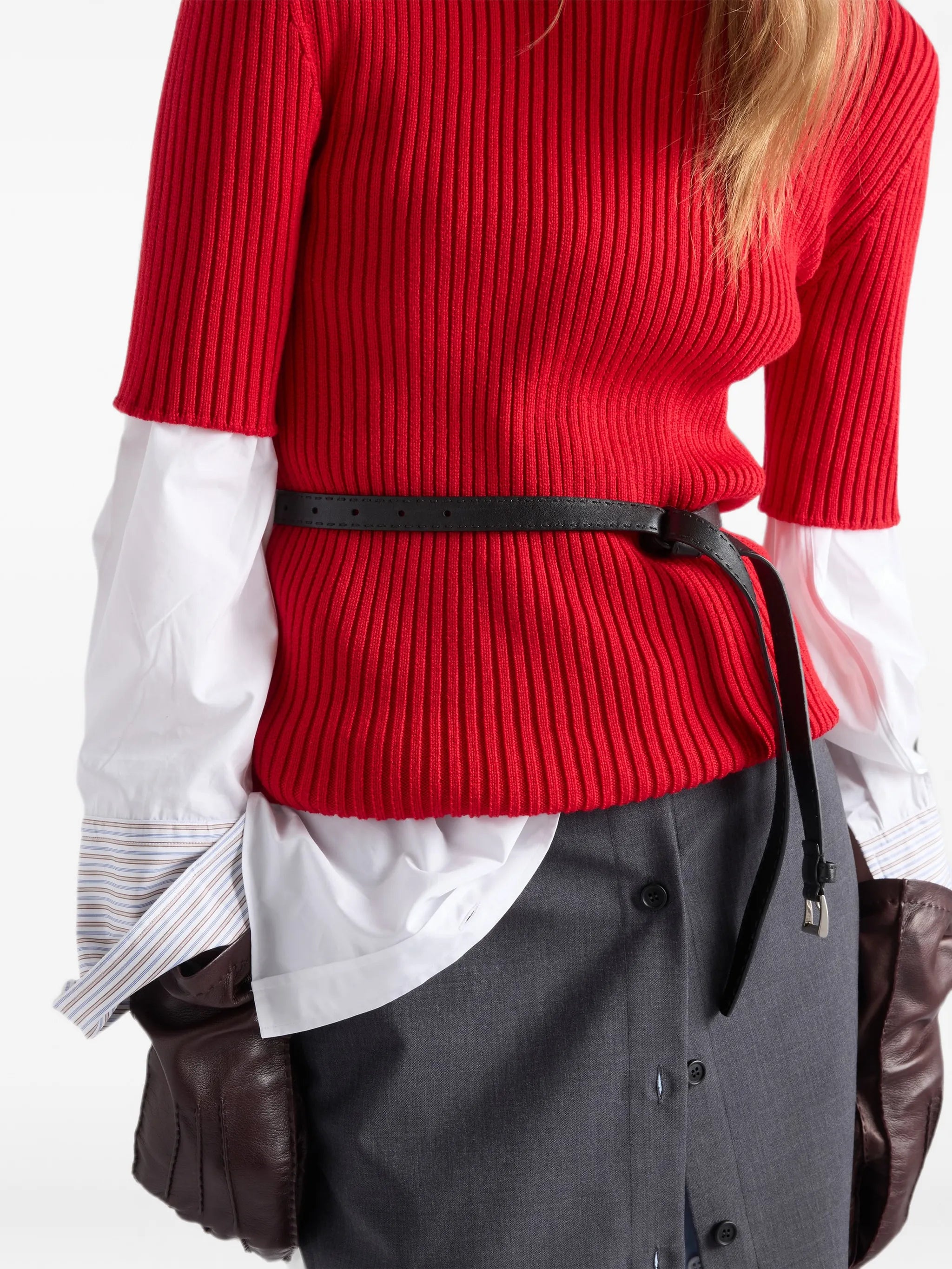 striped-cuff chest-pocket shirt