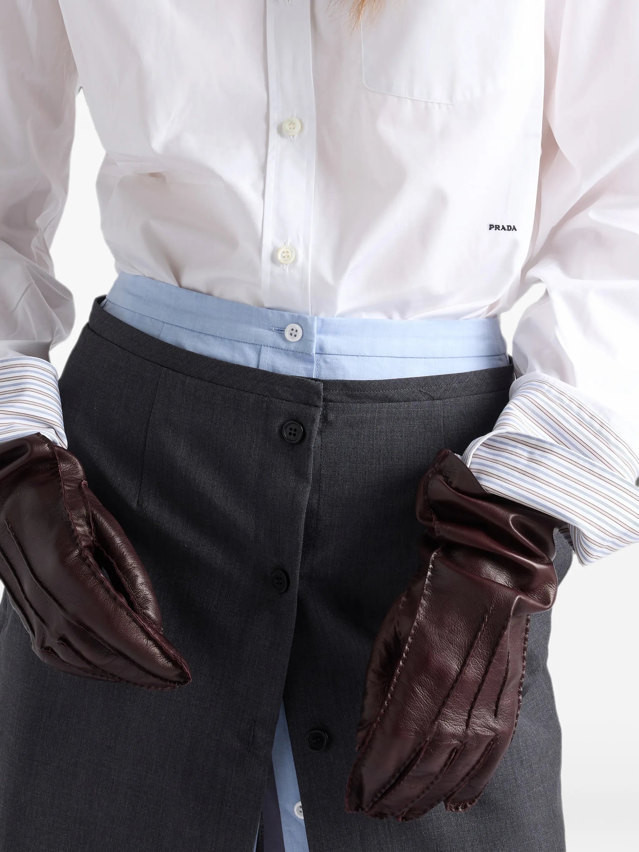 striped-cuff chest-pocket shirt