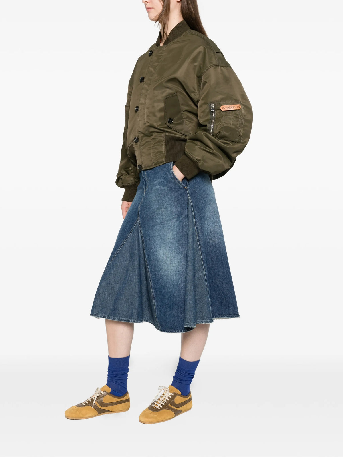 oversized tipped-hem bomber jacket in military green