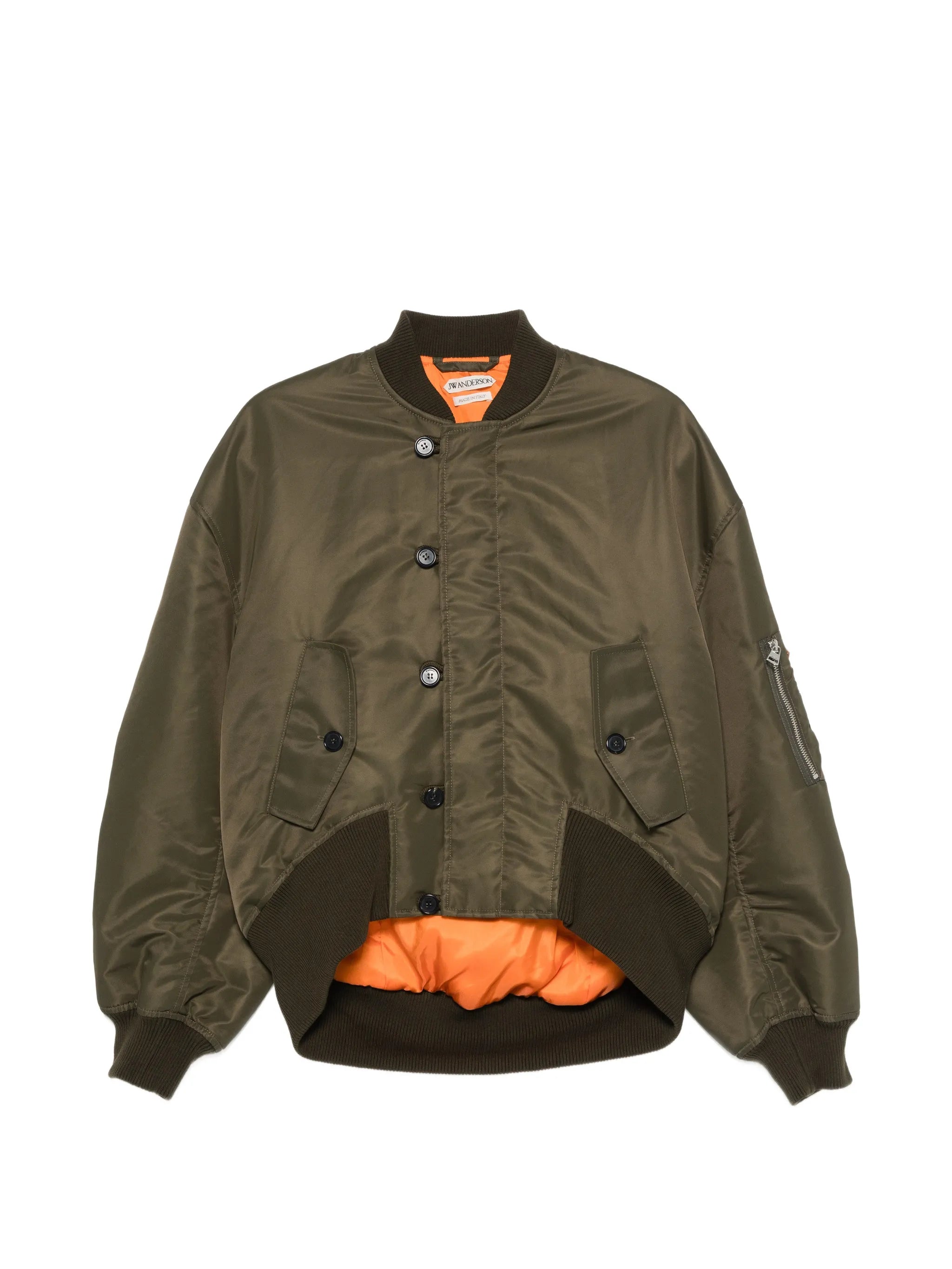 oversized tipped-hem bomber jacket in military green