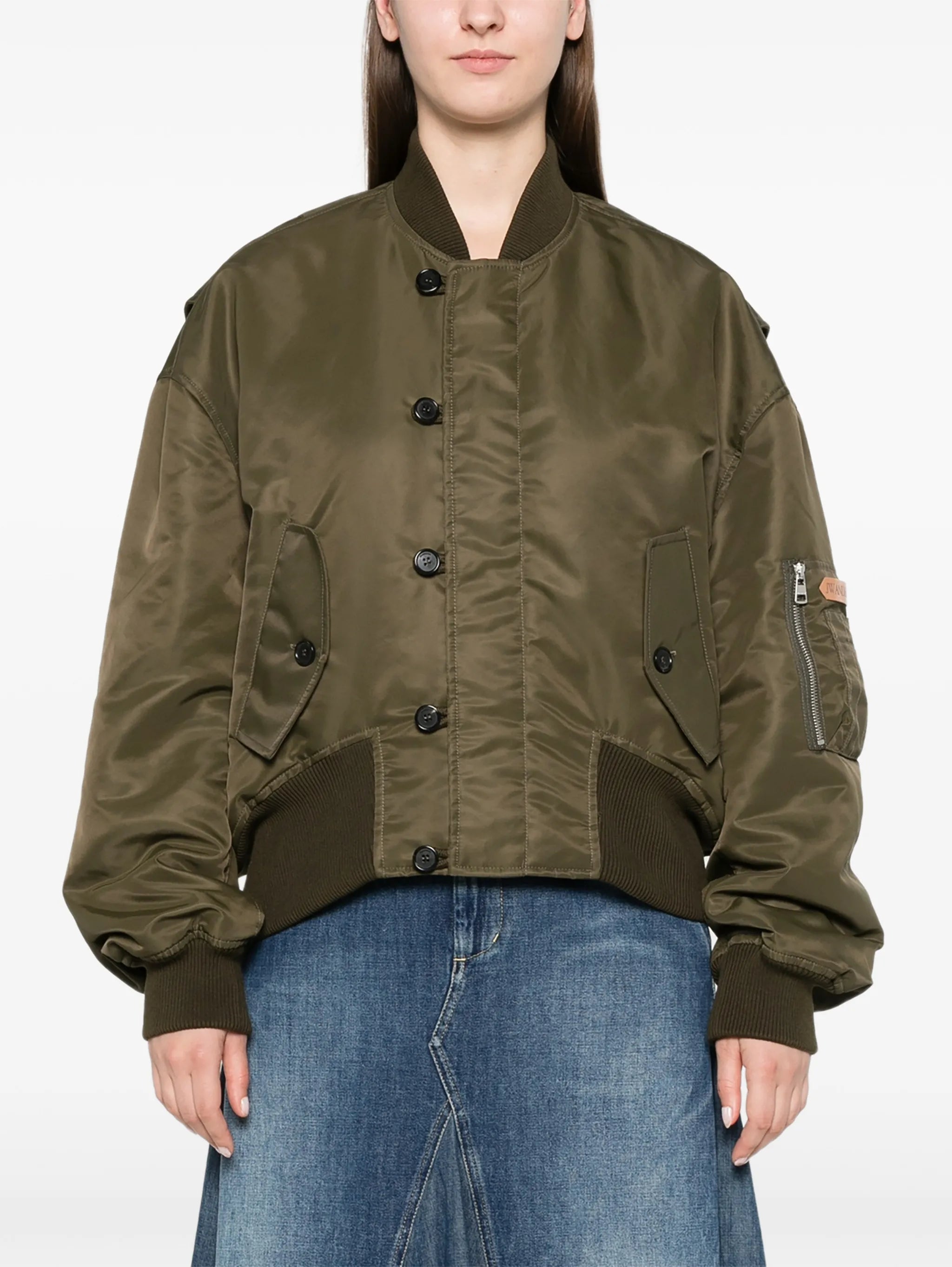oversized tipped-hem bomber jacket in military green