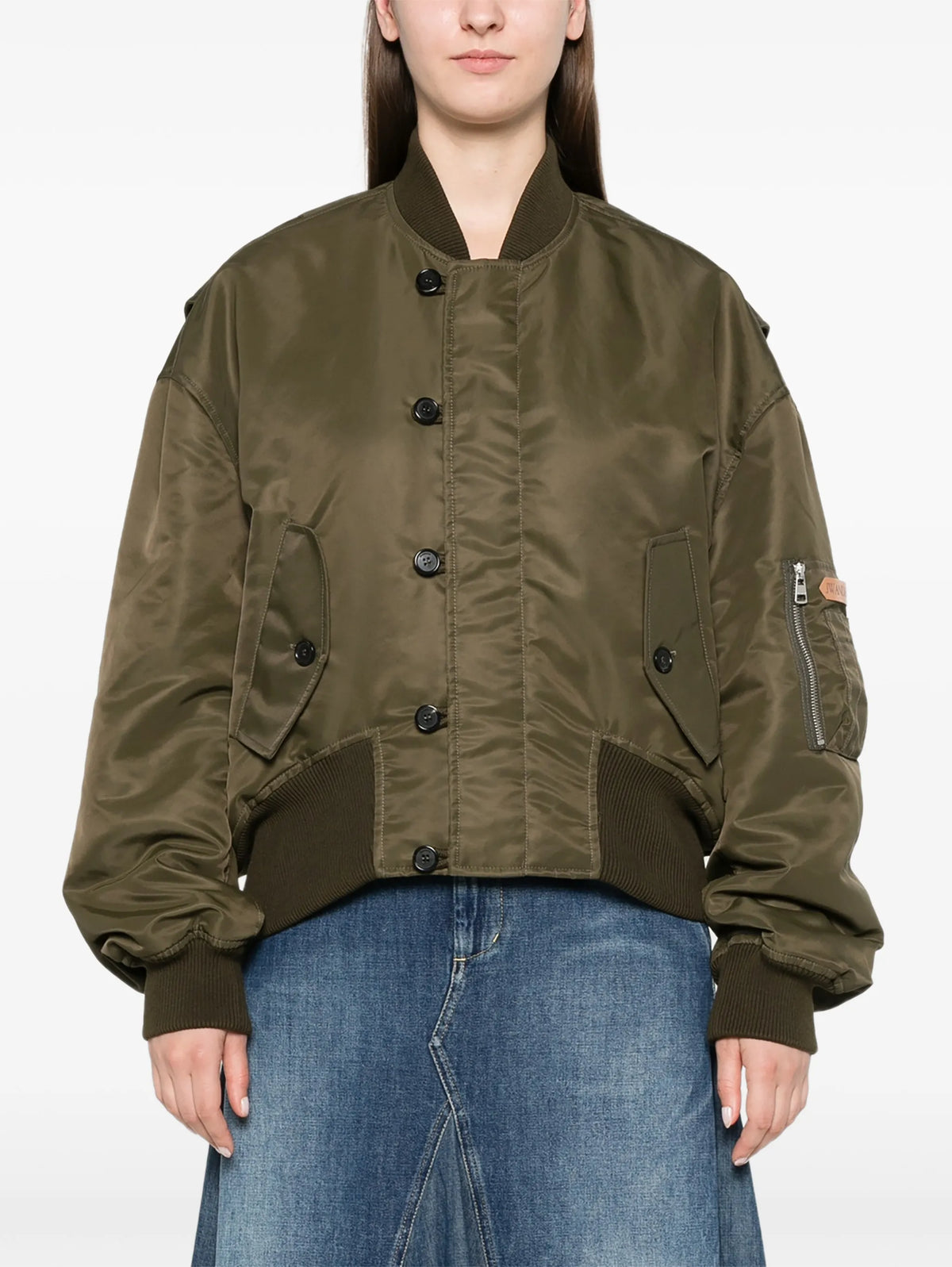 oversized tipped-hem bomber jacket in military green