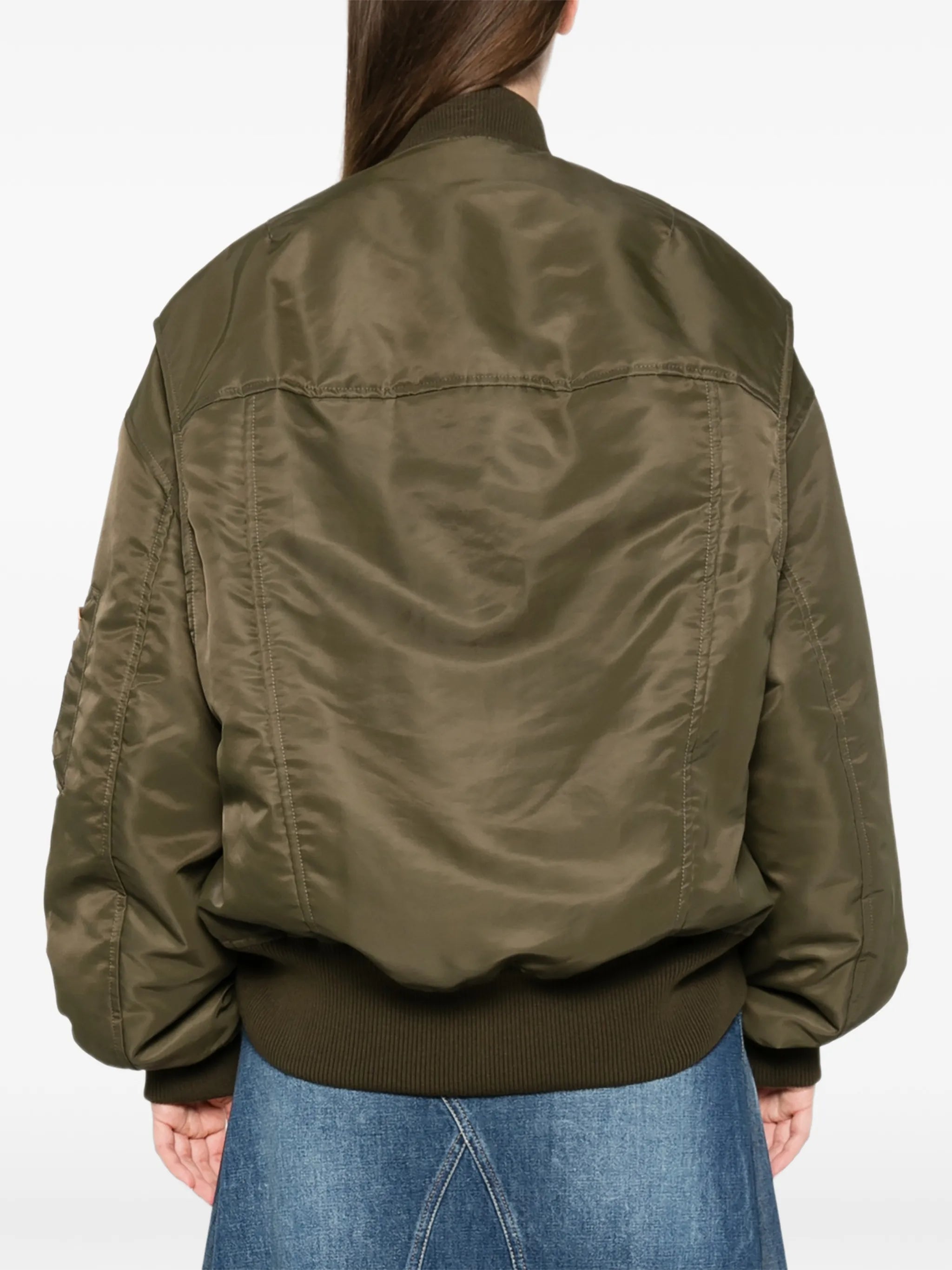 oversized tipped-hem bomber jacket in military green