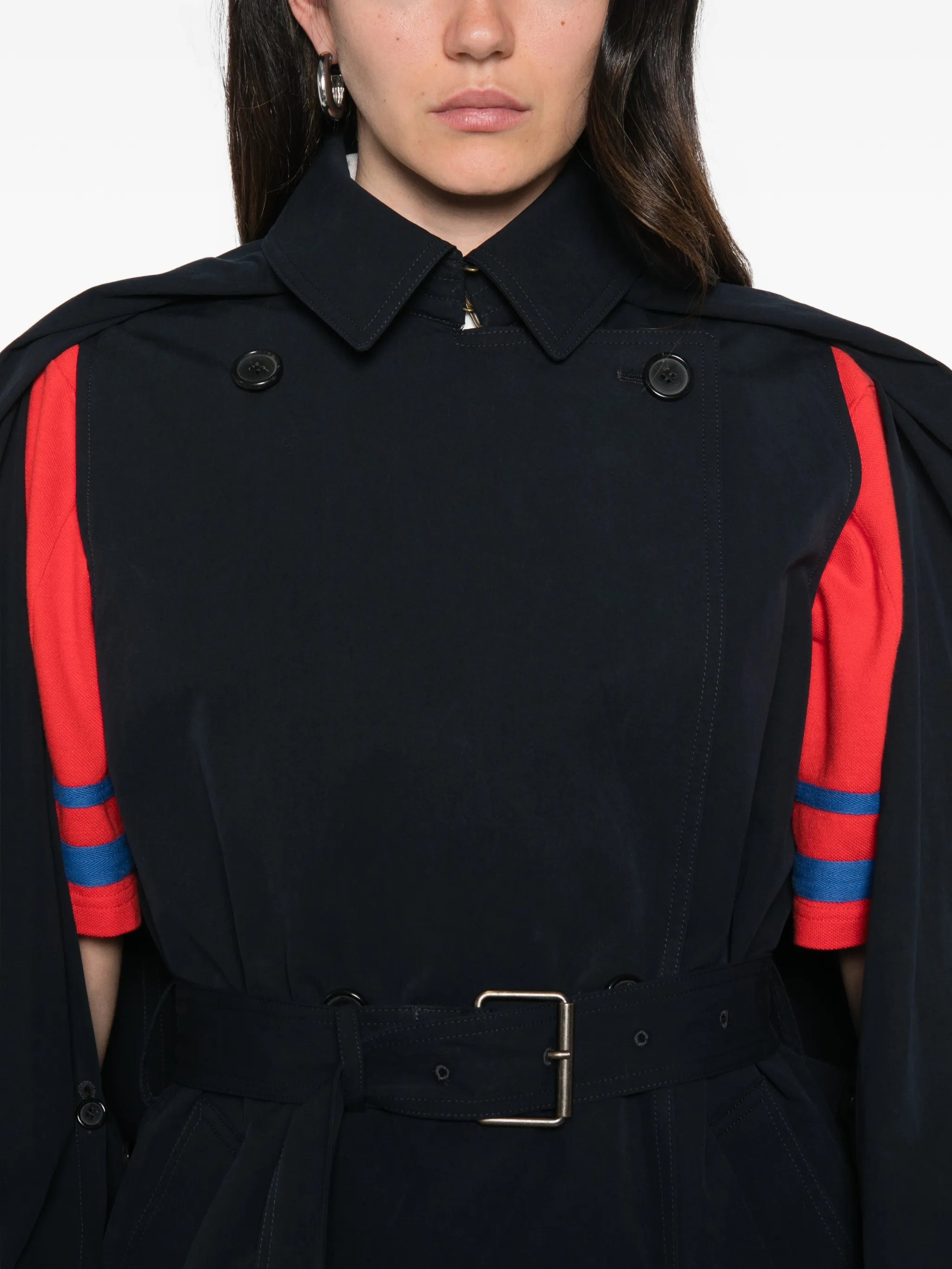 cape-overlay double-breasted trench coat