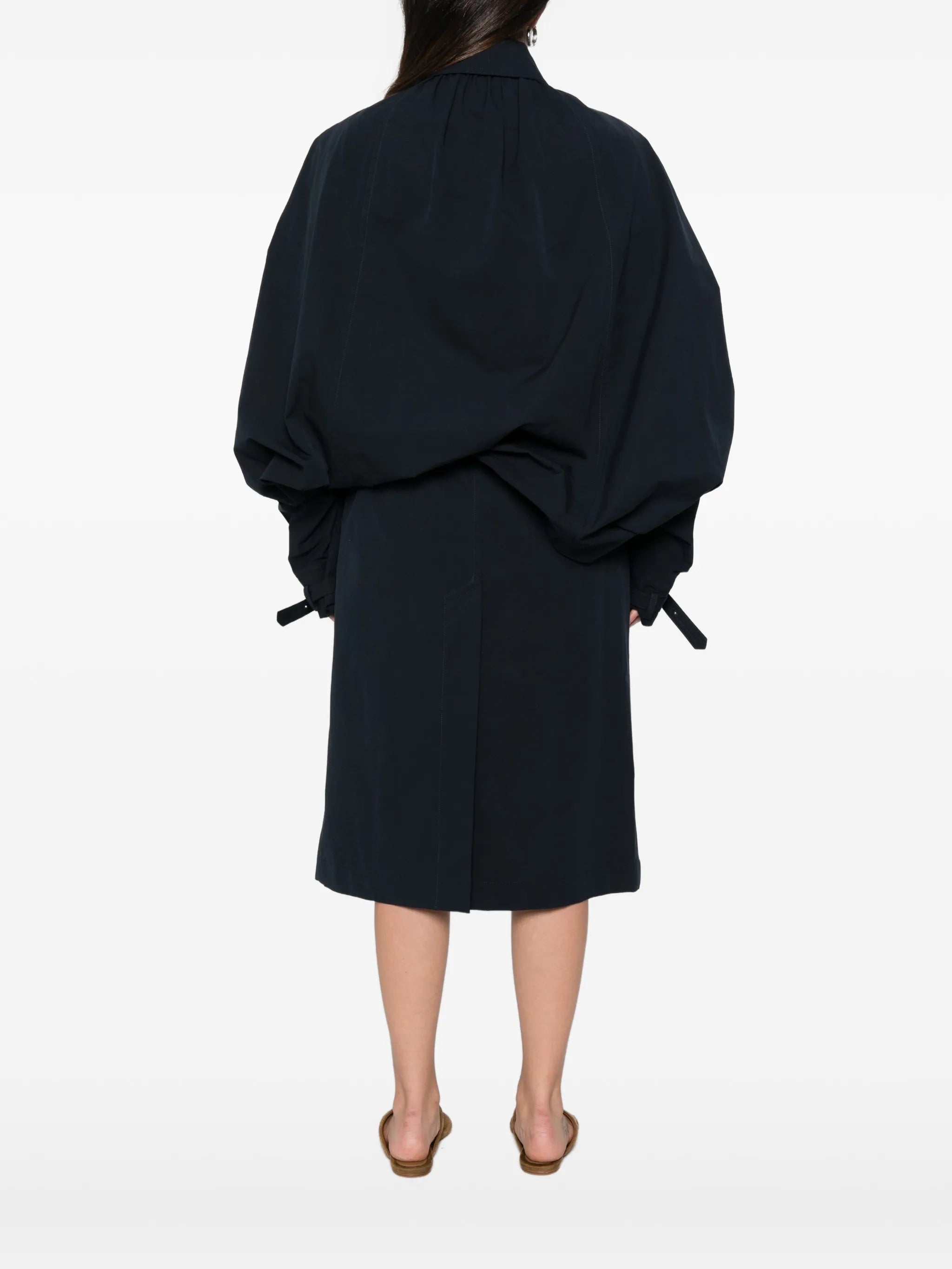cape-overlay double-breasted trench coat