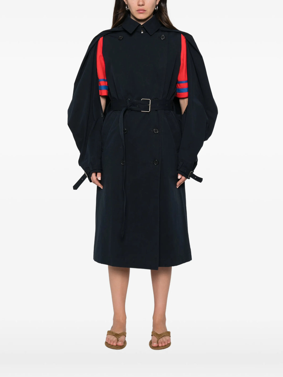 cape-overlay double-breasted trench coat