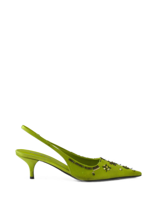 embroidered satin slingback pumps