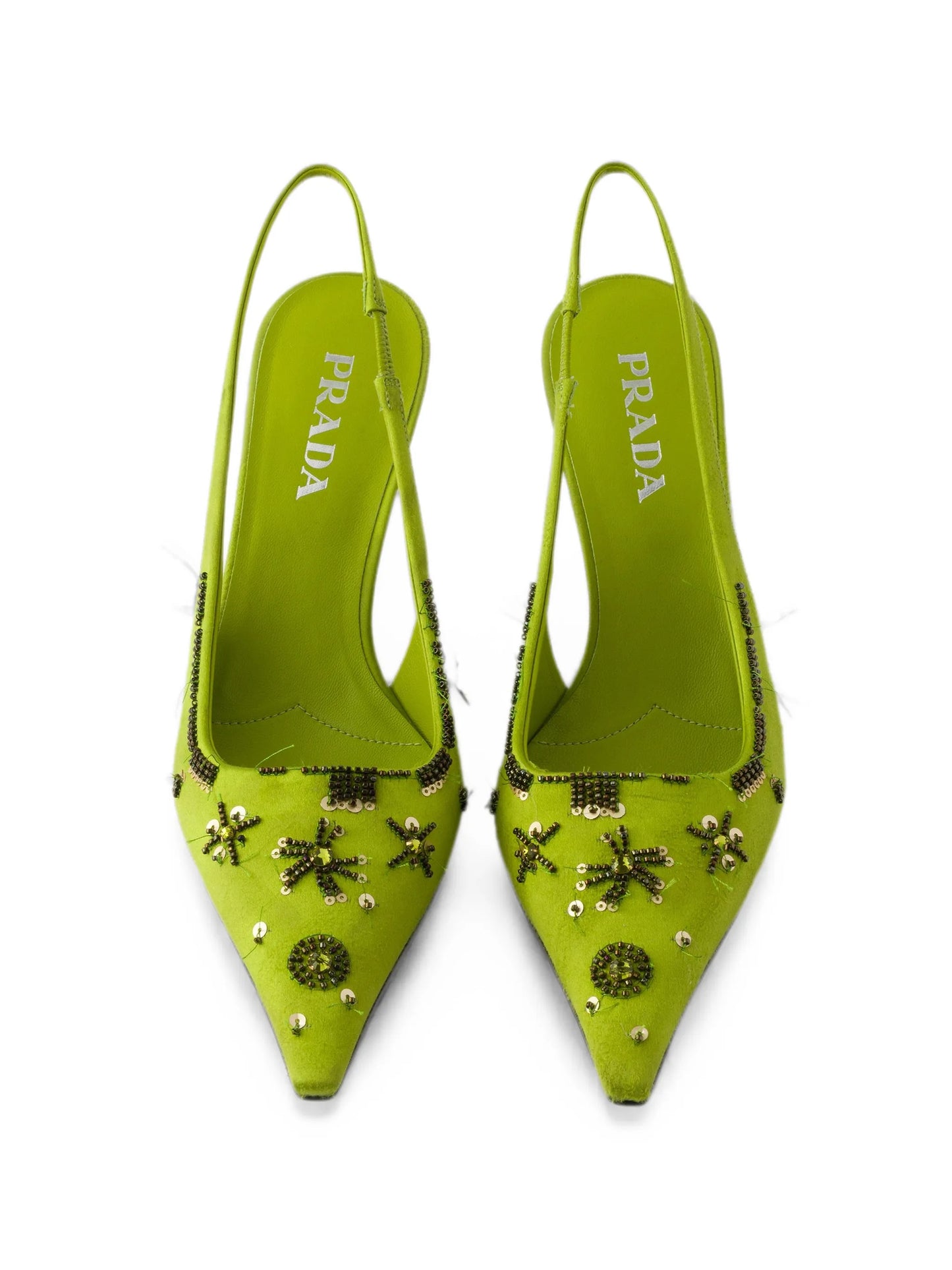 embroidered satin slingback pumps