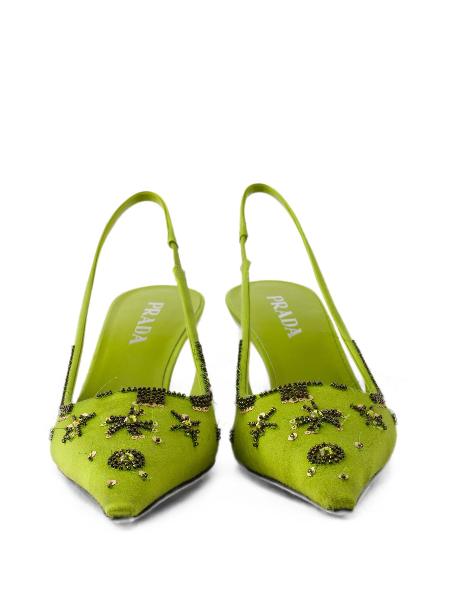 embroidered satin slingback pumps