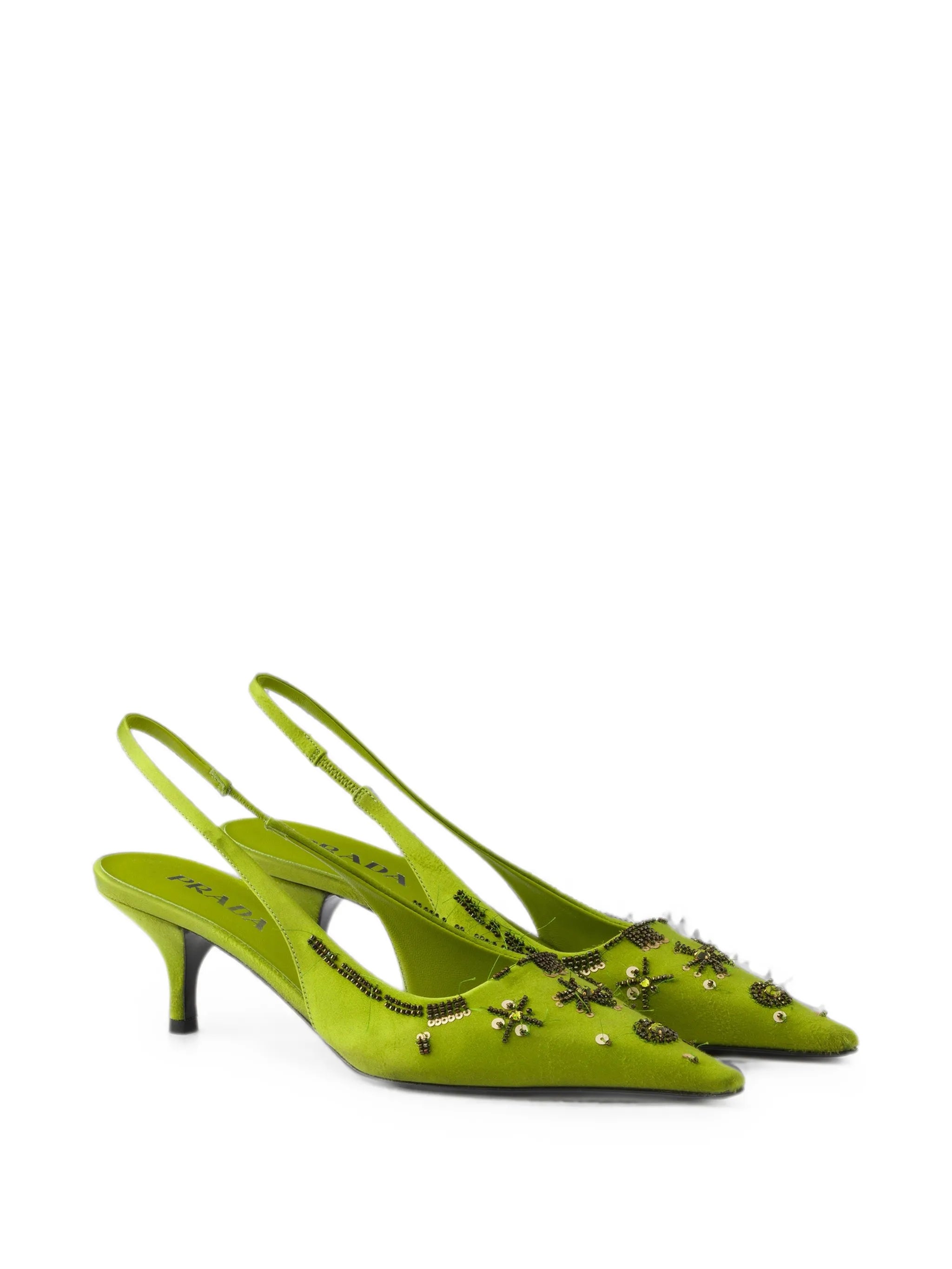 embroidered satin slingback pumps