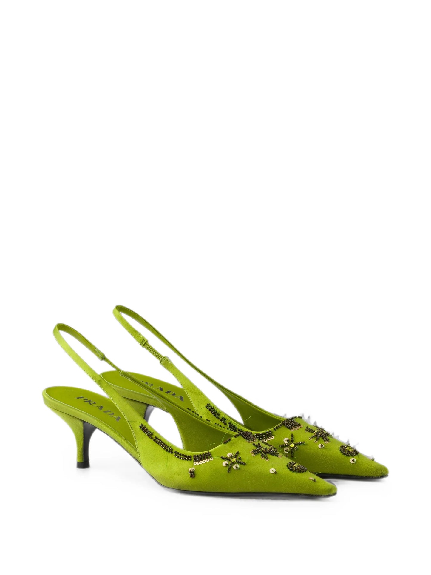 embroidered satin slingback pumps