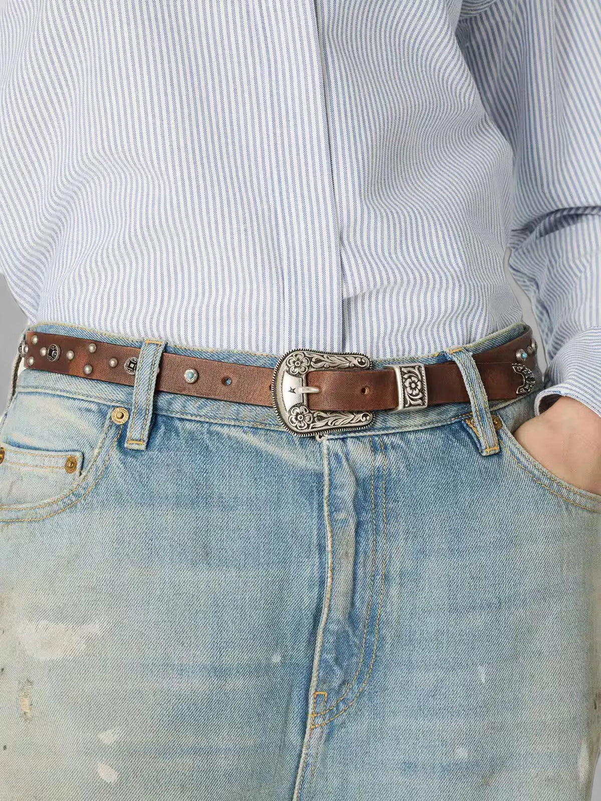 stud-embellished leather belt