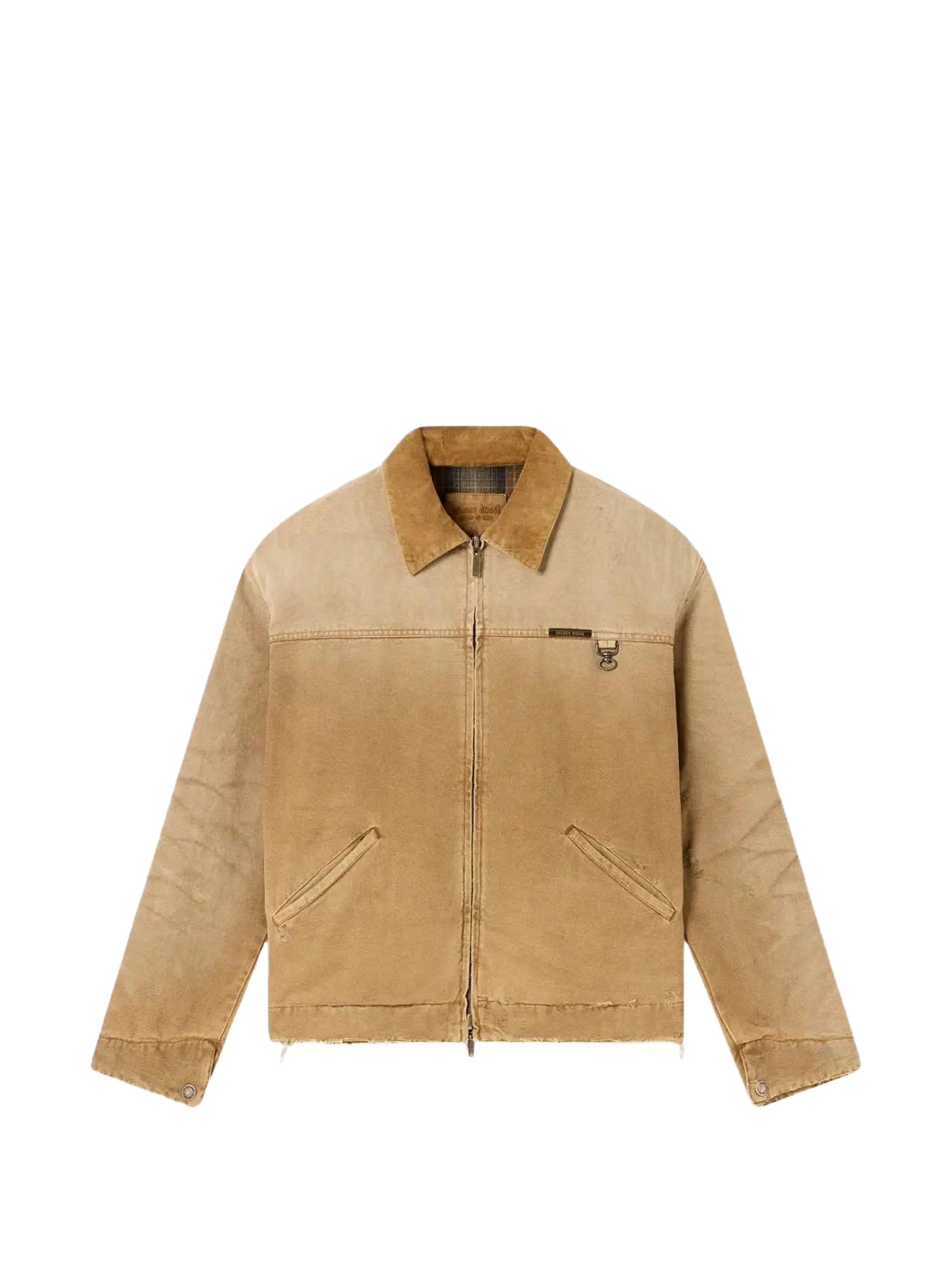 reversible-jacket in beige cotton with check-pattern