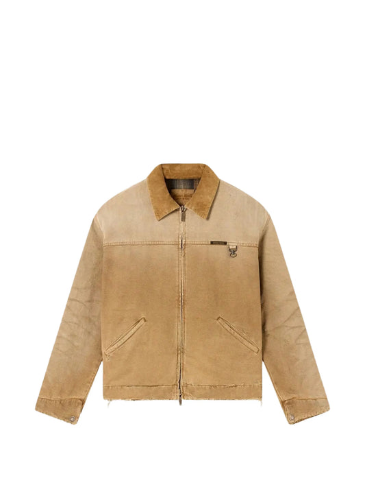 reversible-jacket in beige cotton with check-pattern