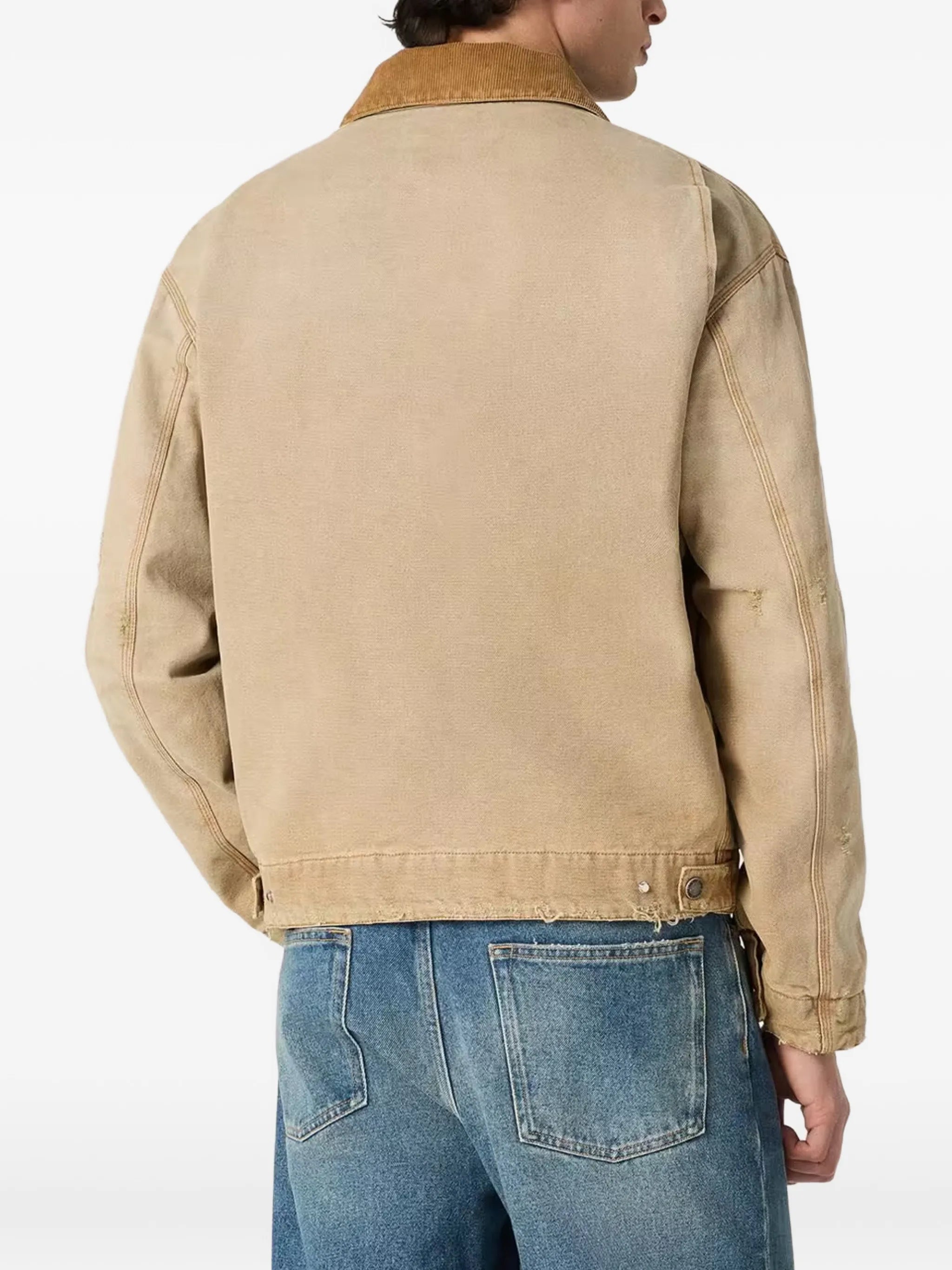 reversible-jacket in beige cotton with check-pattern