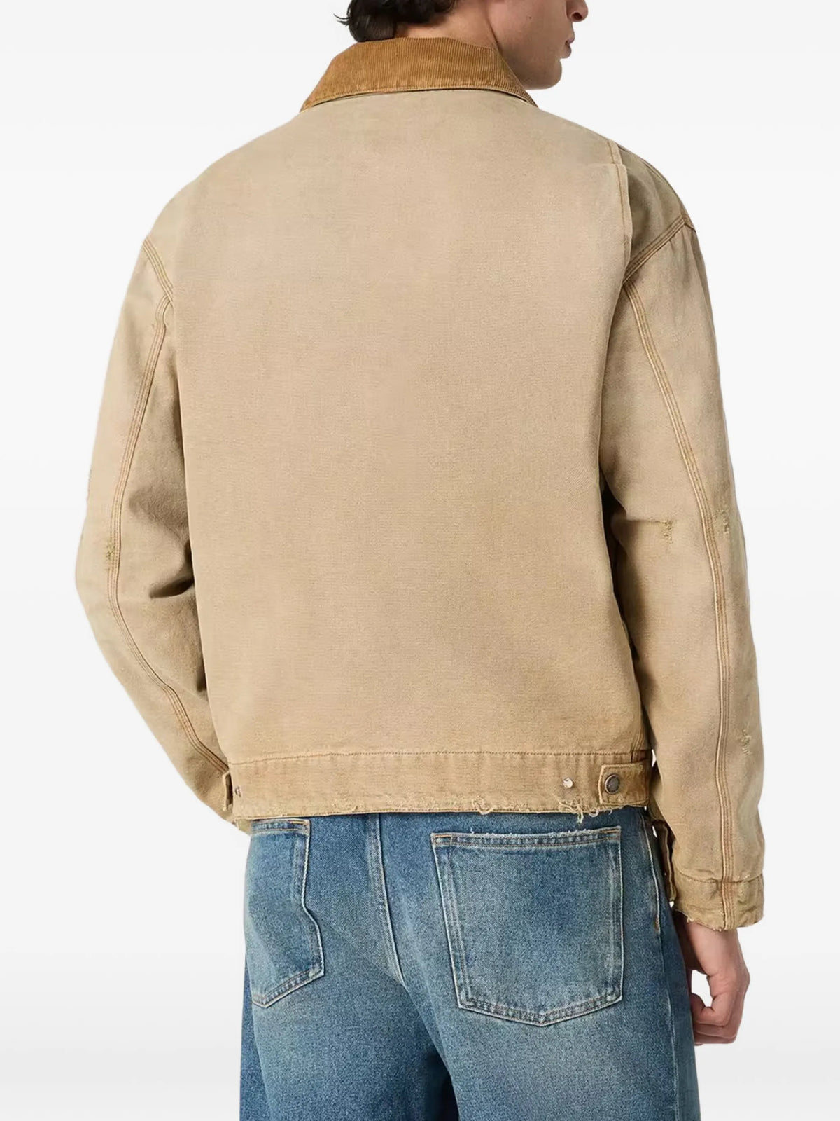 reversible-jacket in beige cotton with check-pattern