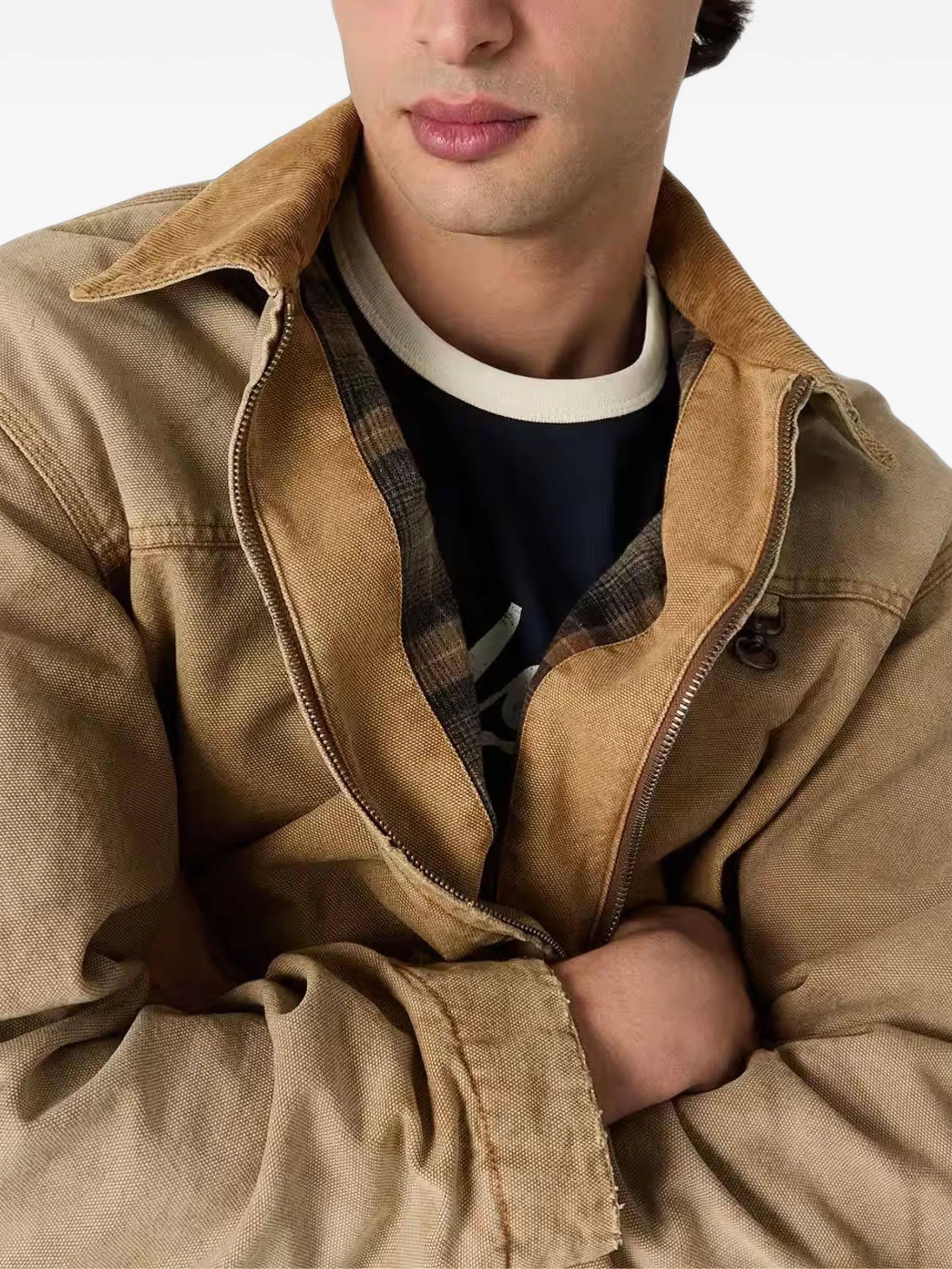 reversible-jacket in beige cotton with check-pattern