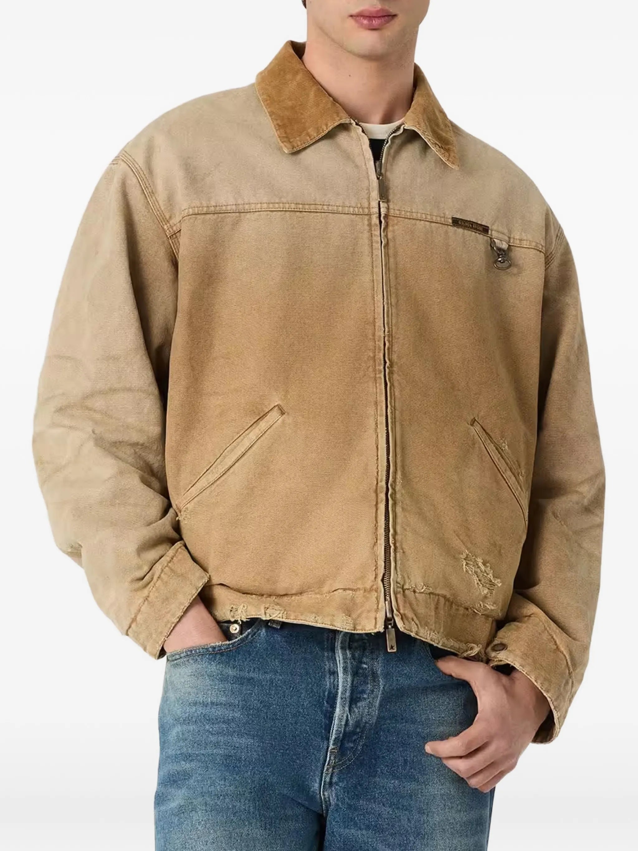 reversible-jacket in beige cotton with check-pattern