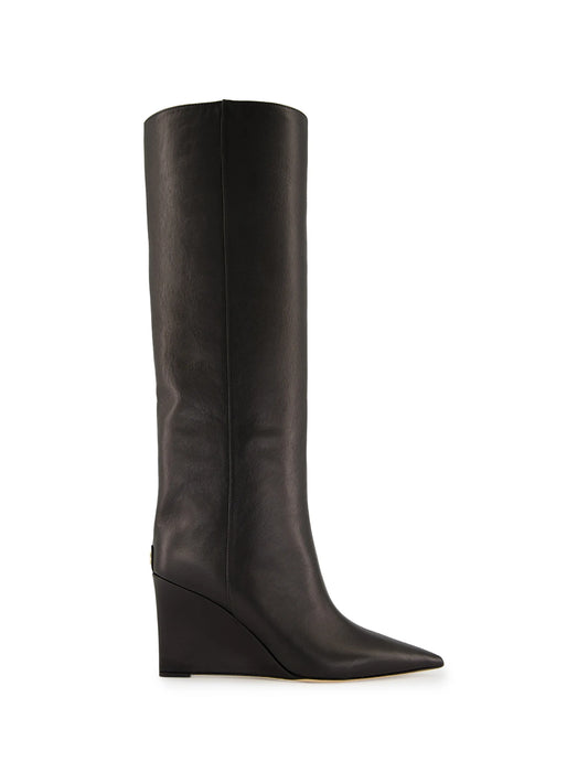 Blake 85 black smooth leather knee-high boots with wedge heel