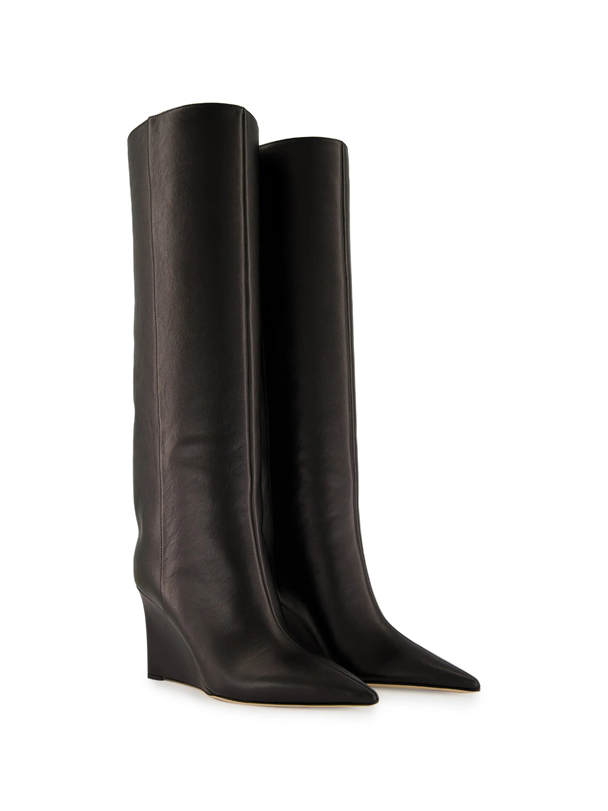 Blake 85 black smooth leather knee-high boots with wedge heel