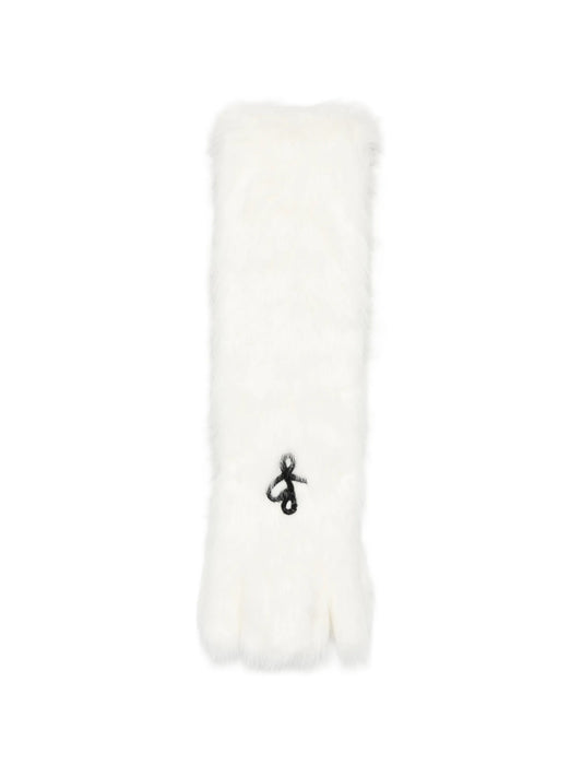 logo-embroidered faux-fur scarf