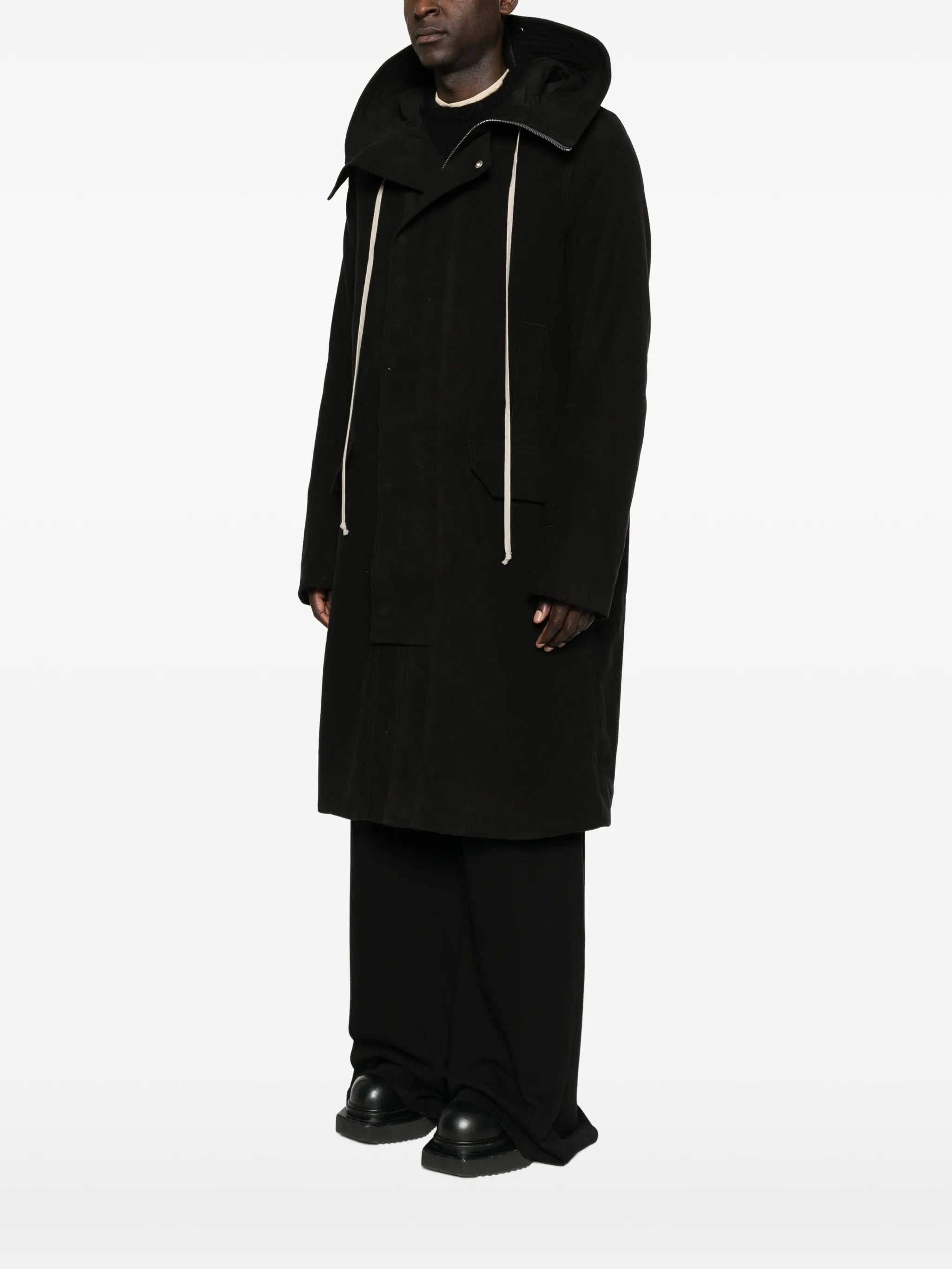 drawstring-hood zipped coat