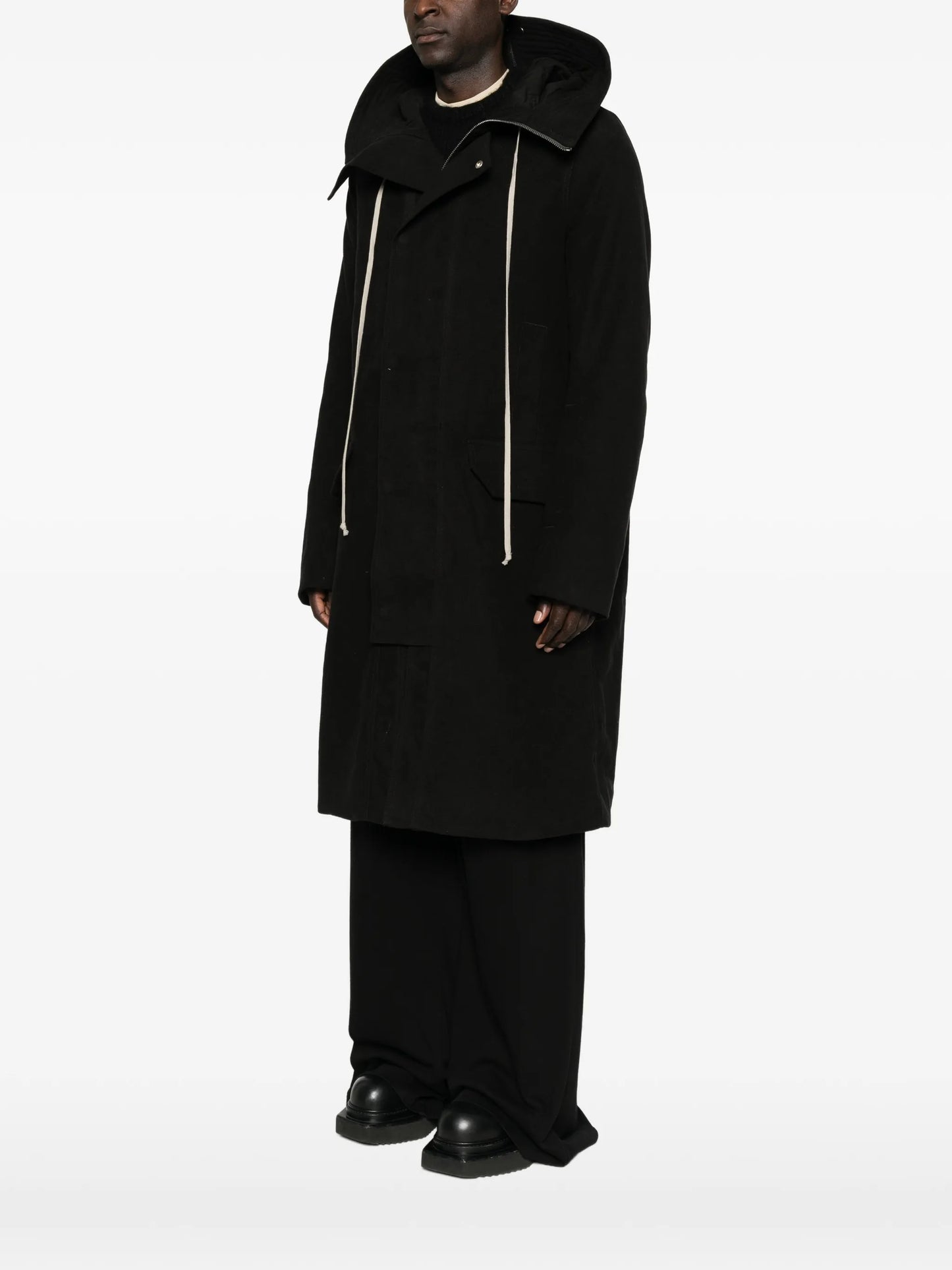 drawstring-hood zipped coat