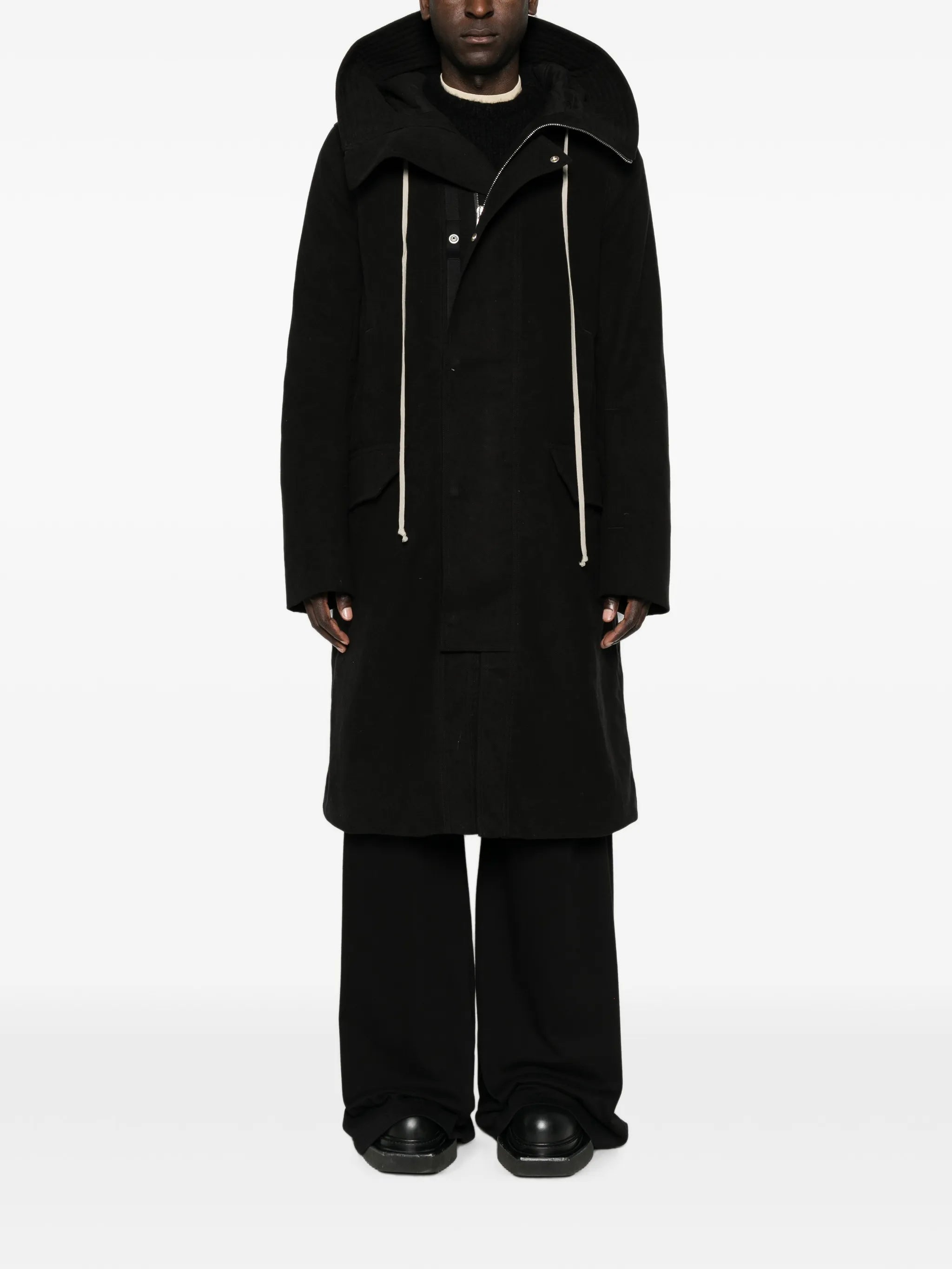 drawstring-hood zipped coat