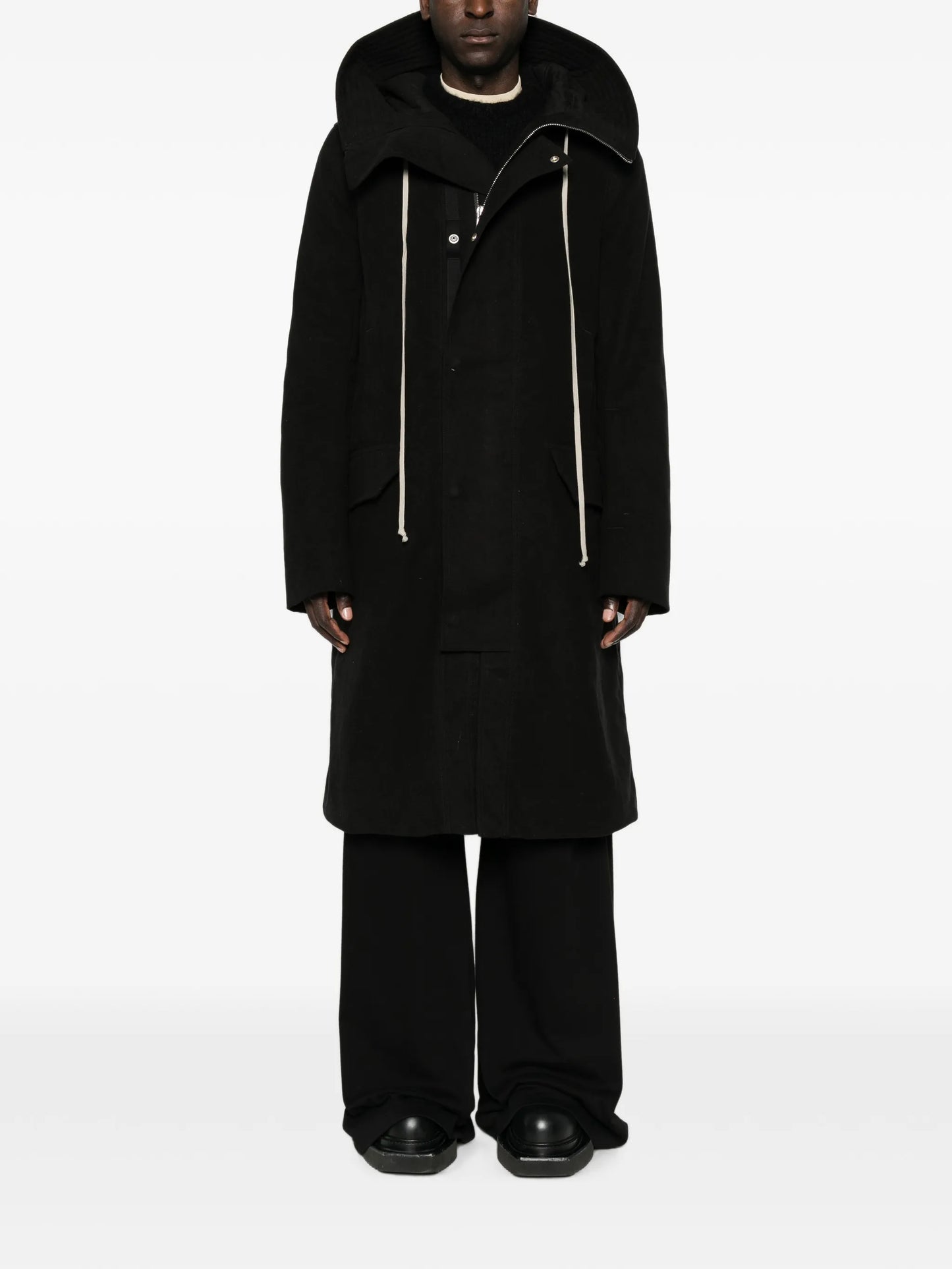 drawstring-hood zipped coat