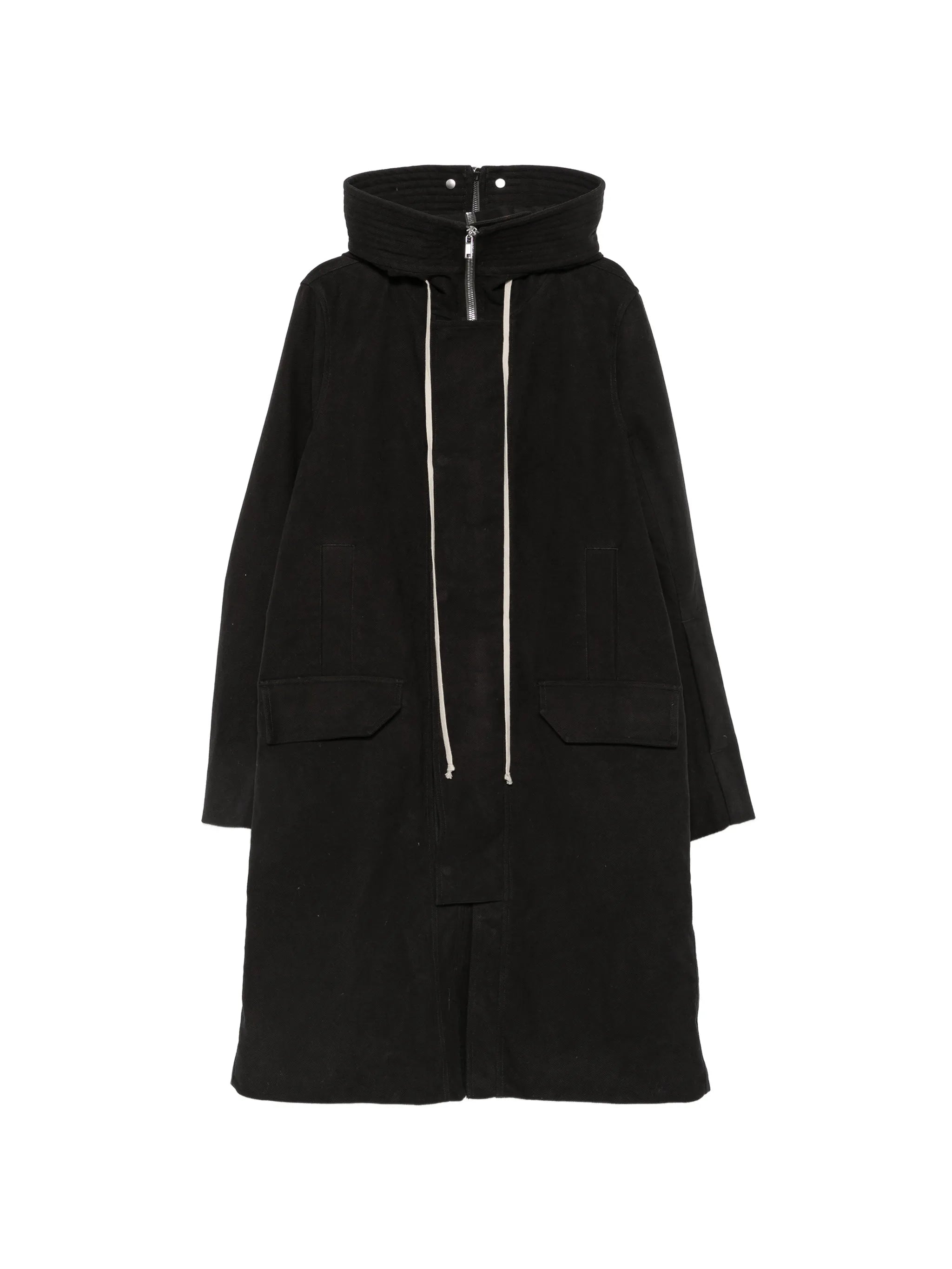 drawstring-hood zipped coat