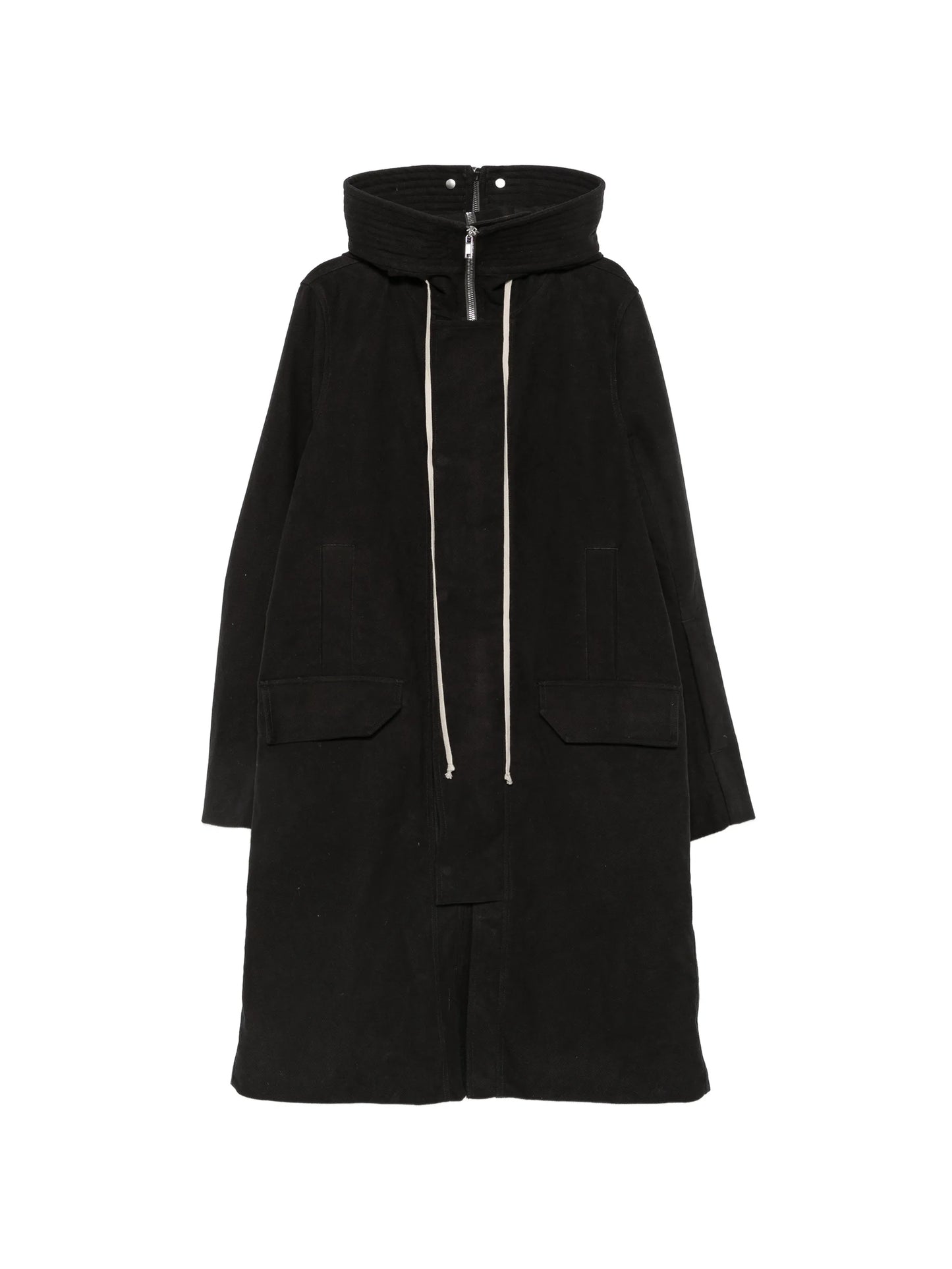 drawstring-hood zipped coat