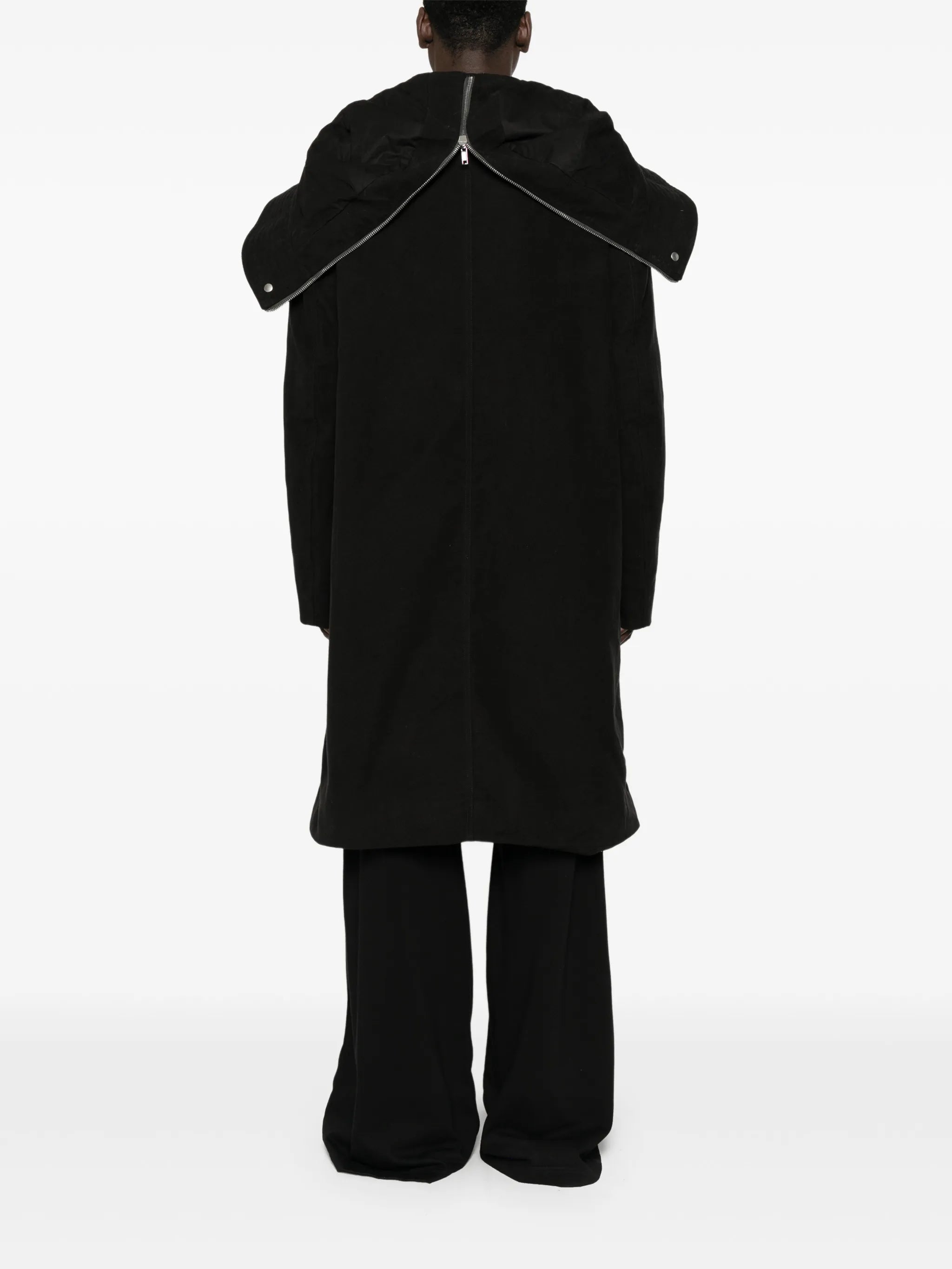 drawstring-hood zipped coat