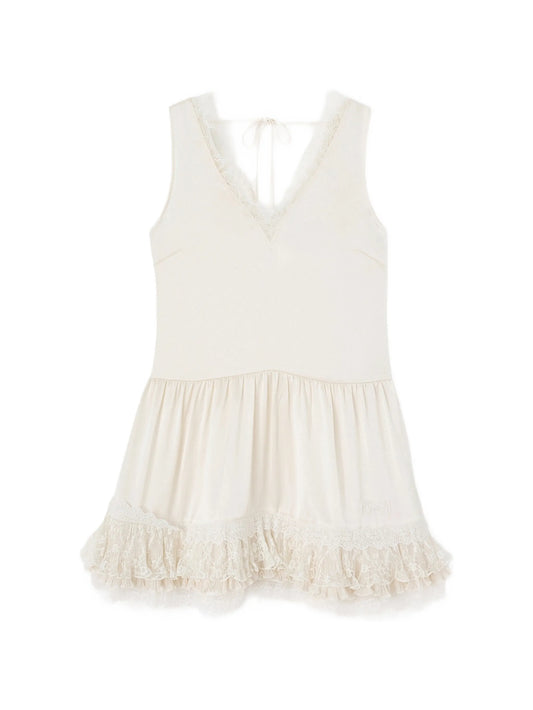 lace-trim ruffled mini dress