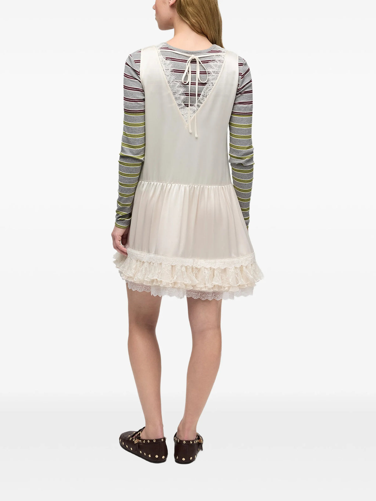 lace-trim ruffled mini dress