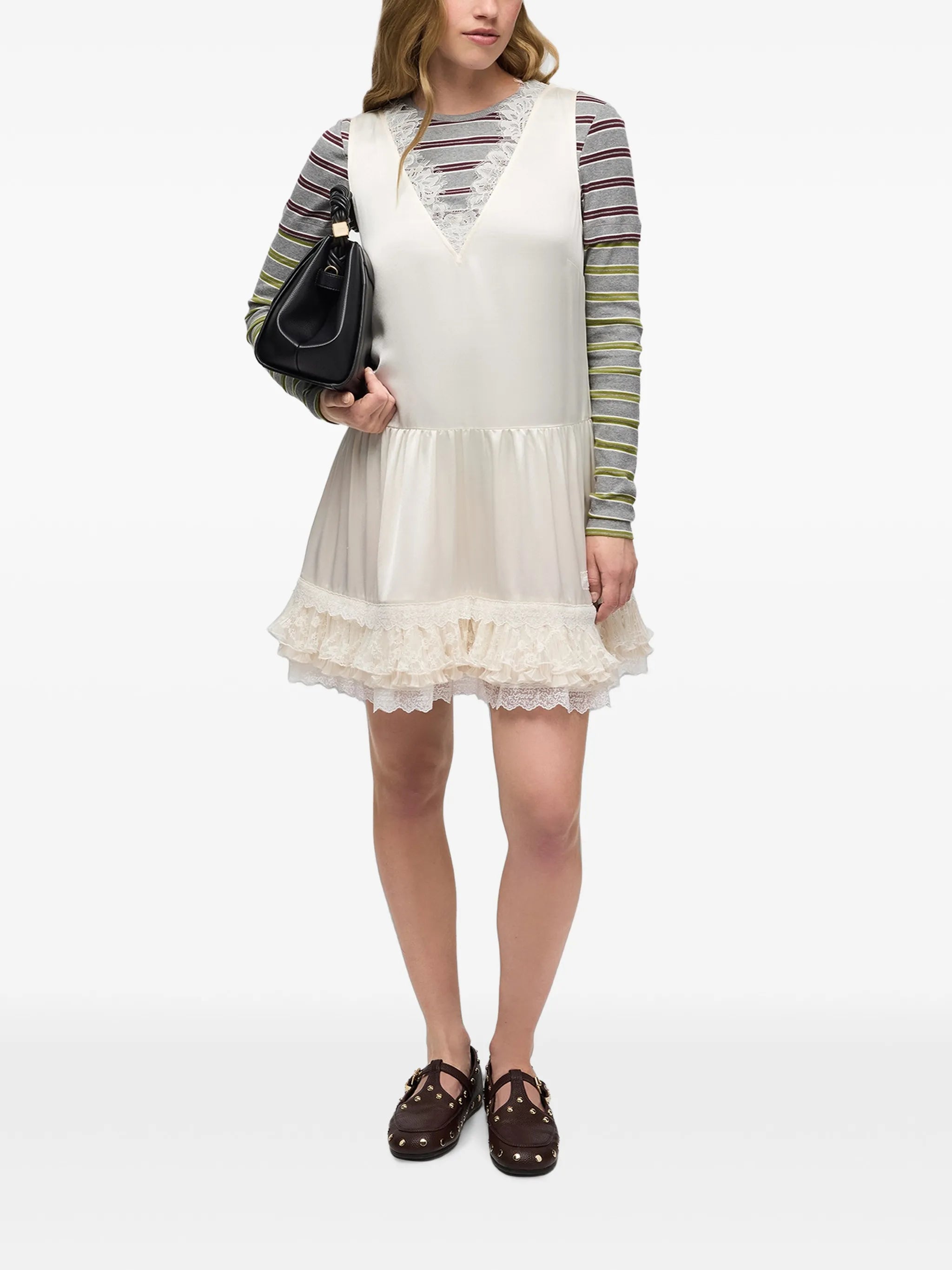 lace-trim ruffled mini dress