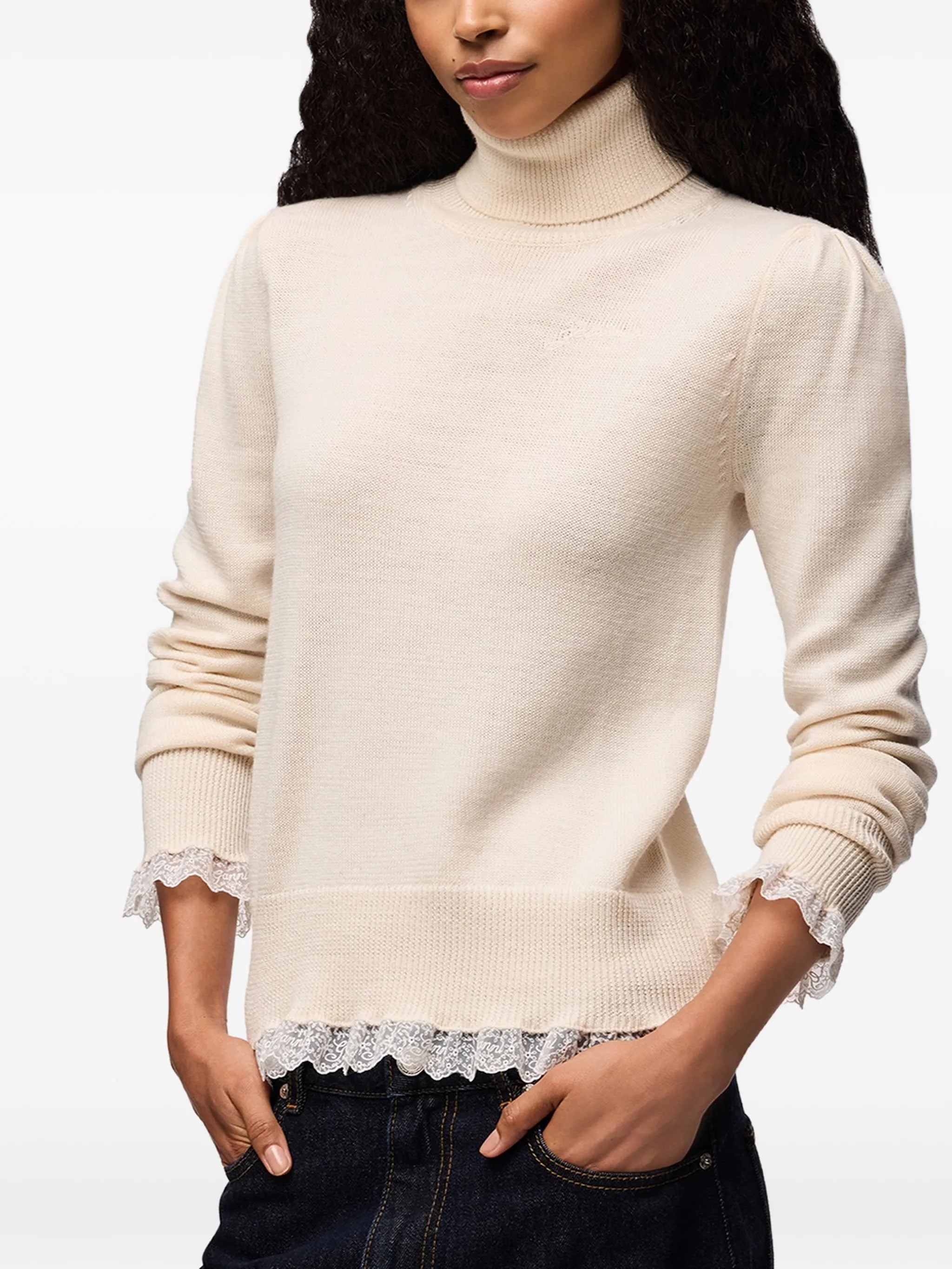 turtleneck in lace merino