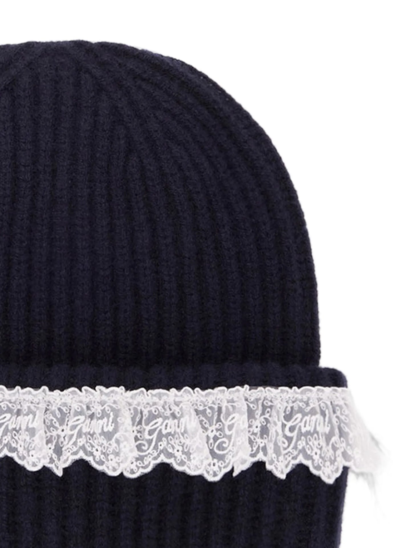 lace-trim ribbed beanie hat
