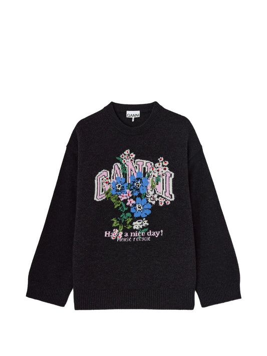 floral-intarsia oversized sweater