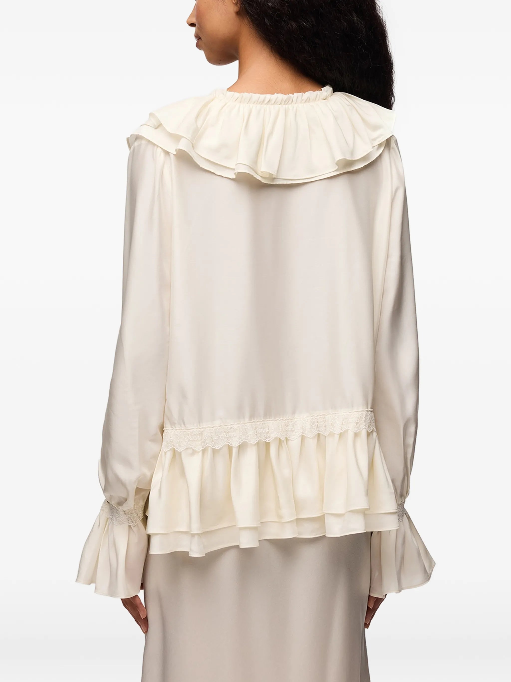 ruffled lace-trim blouse